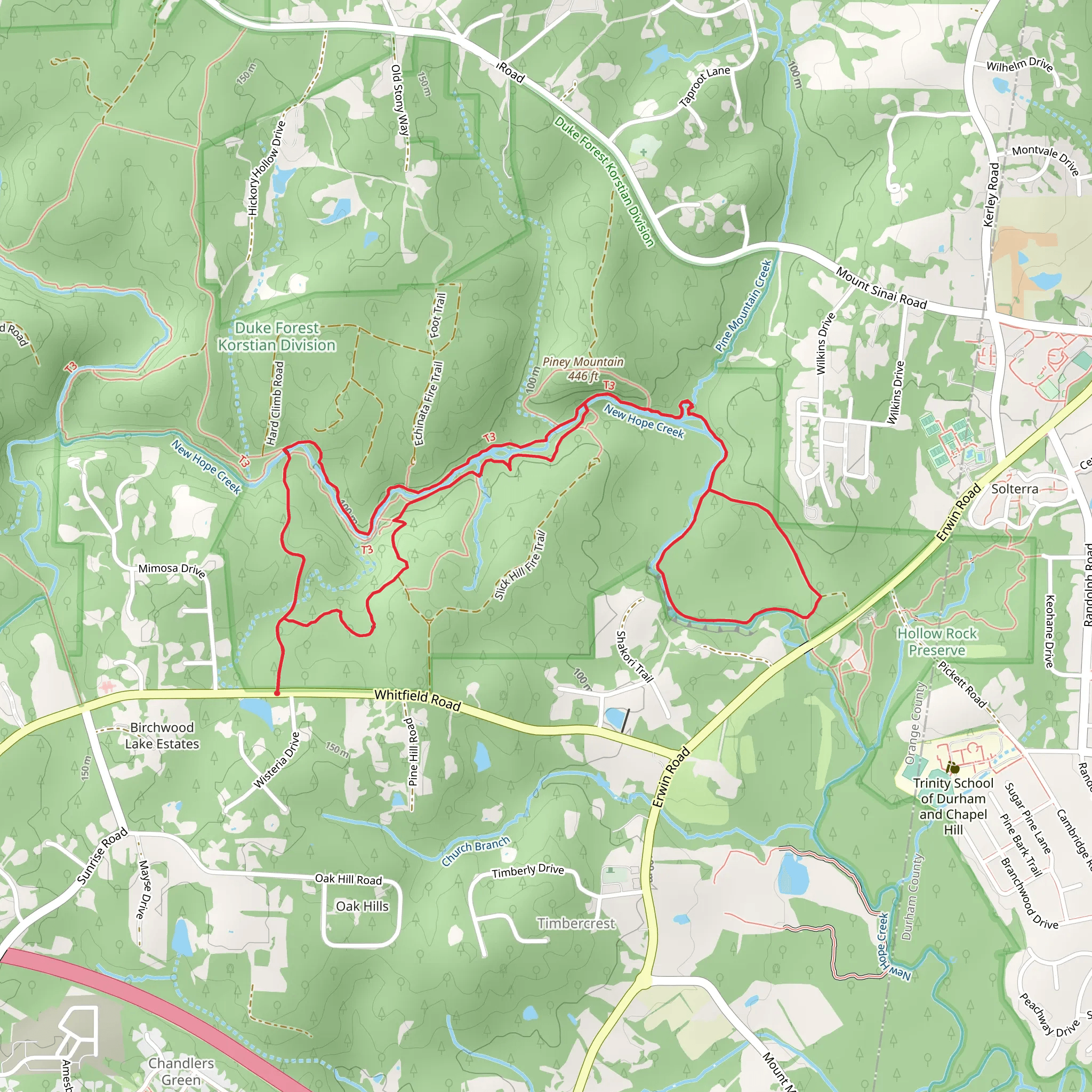 New Hope CReek North- South and Foot Loop Trail mobile static map