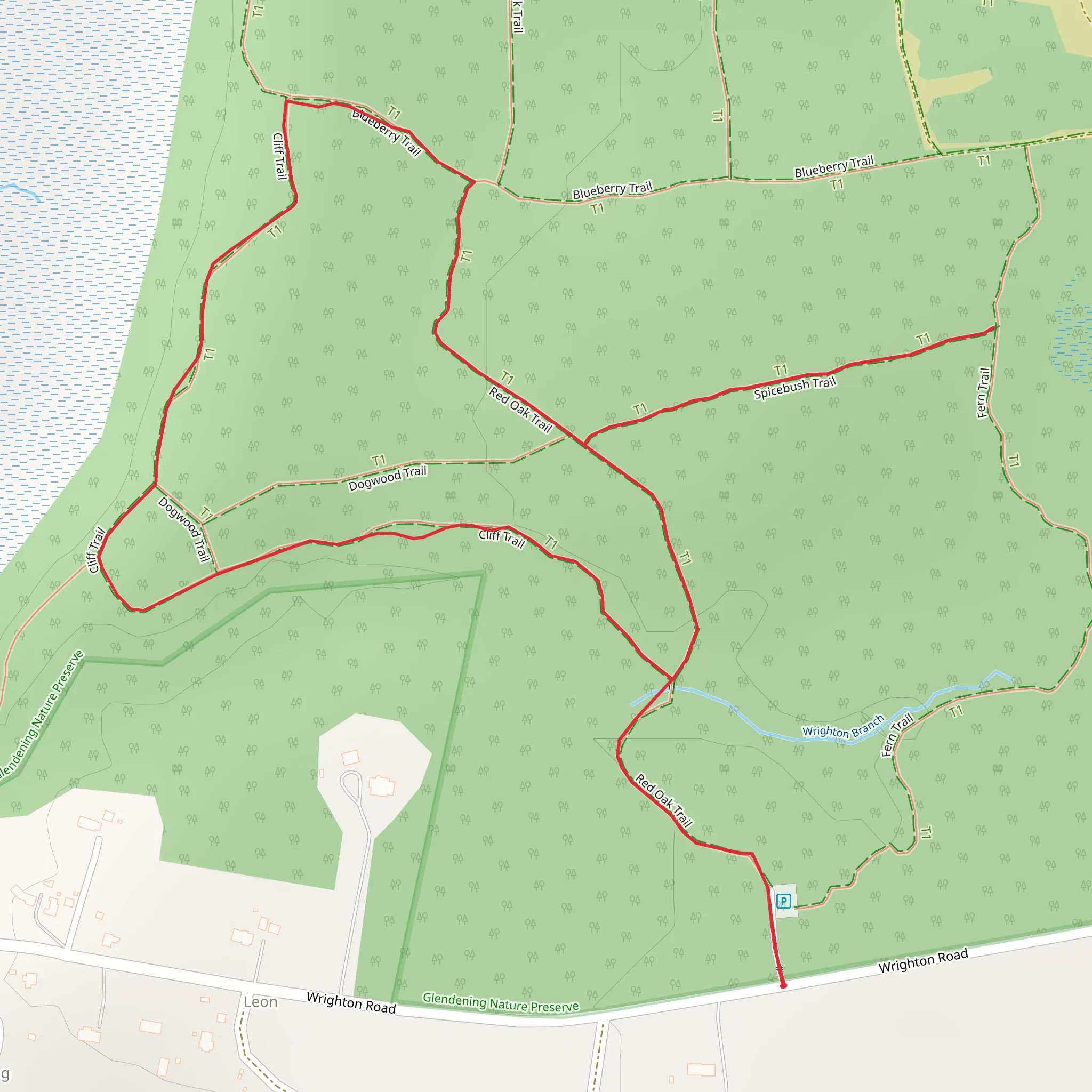 Red Oak Trail, Bluberry Trail and Spicebush Trail mobile static map