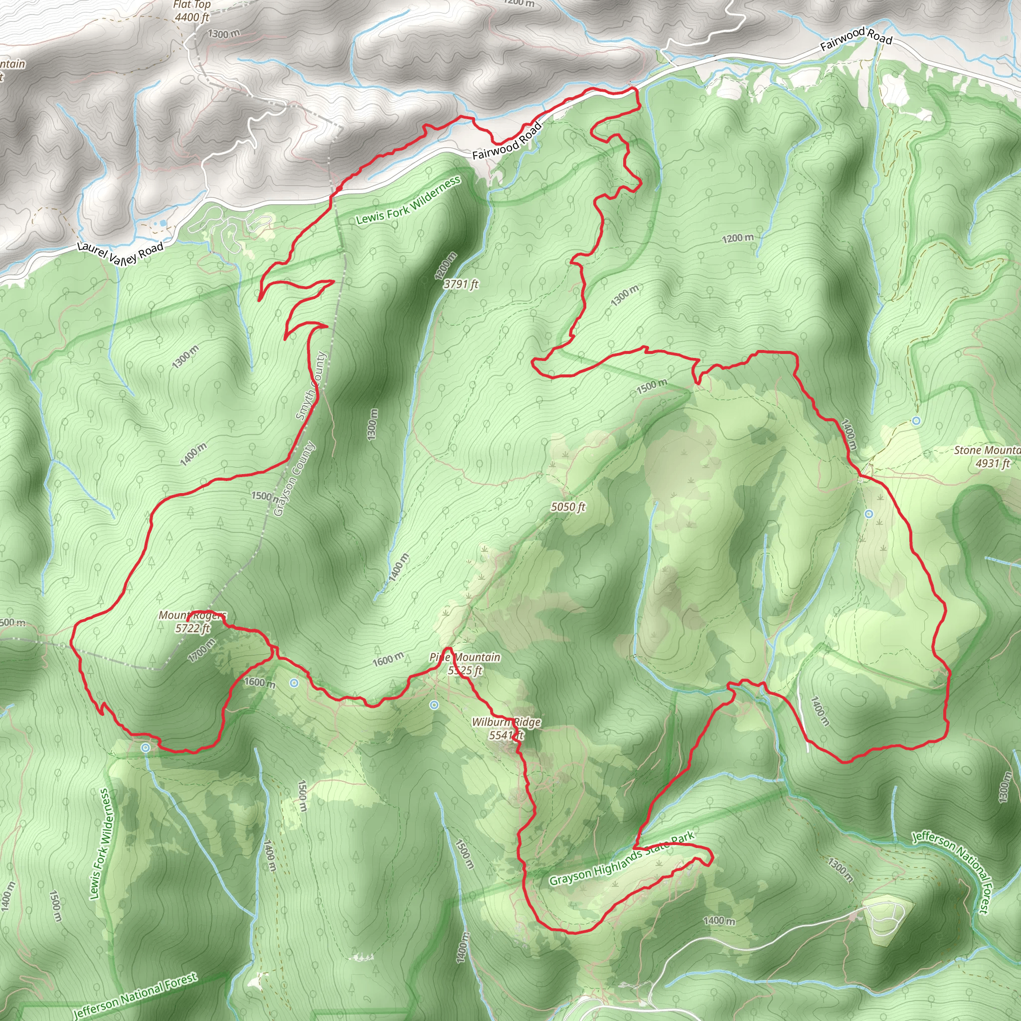 Mount Rogers, Wilburn Ridge Loop via Appalachian Trail mobile static map