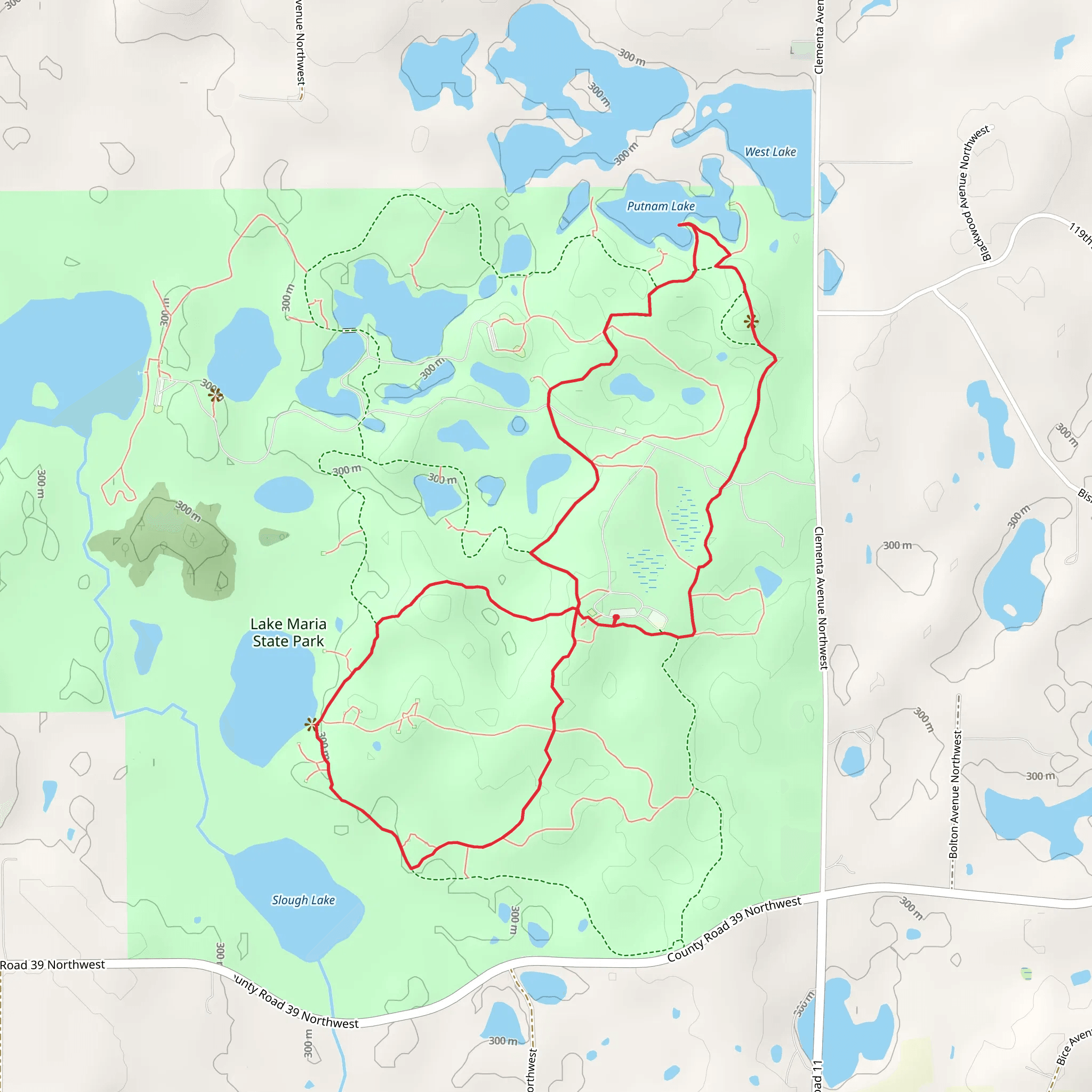 Putnam Lake via Big Woods Loop and Anderson Hill Loop mobile static map