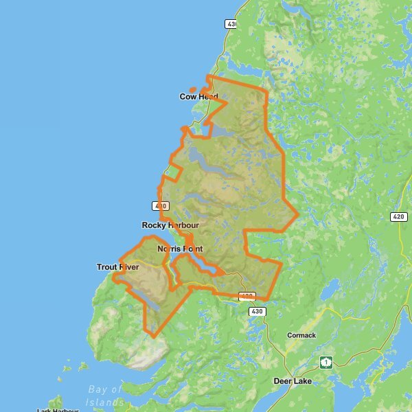 Gros Morne National Park of Canada mobile static map