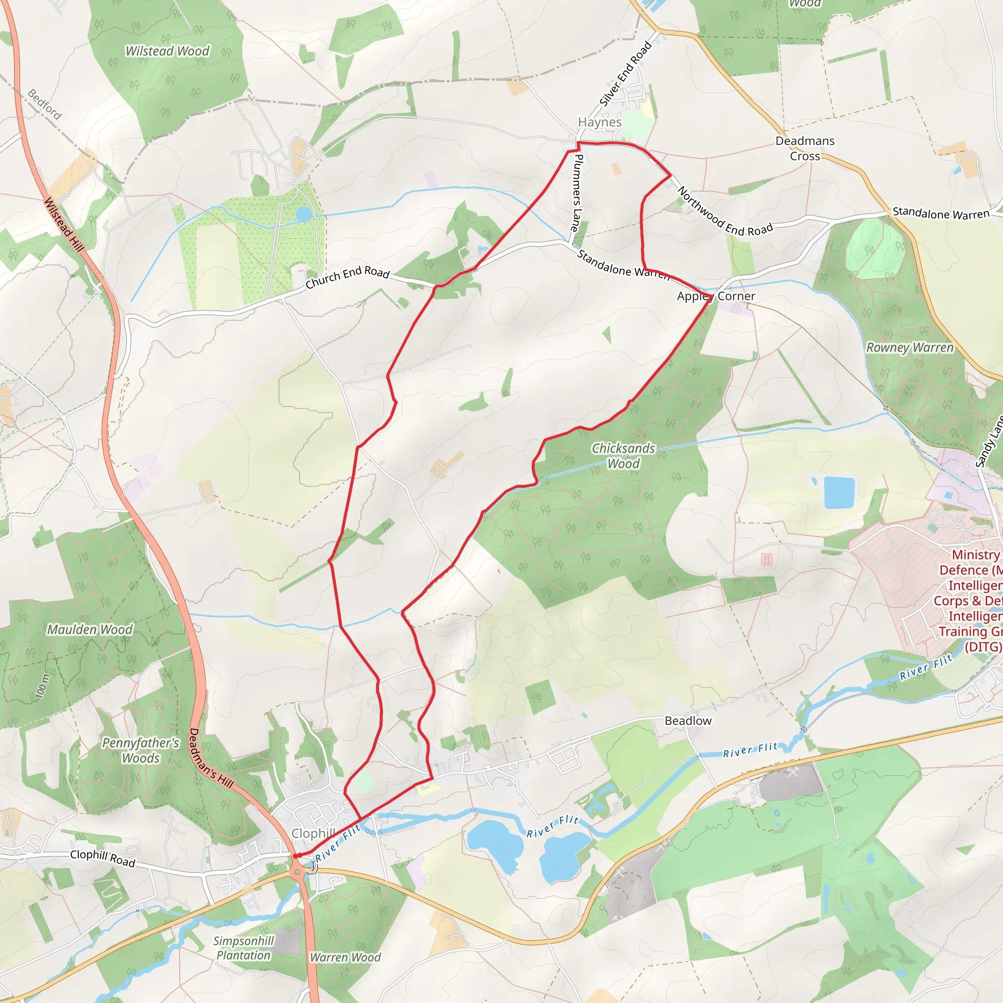 Clophill and Haynes Loop mobile static map
