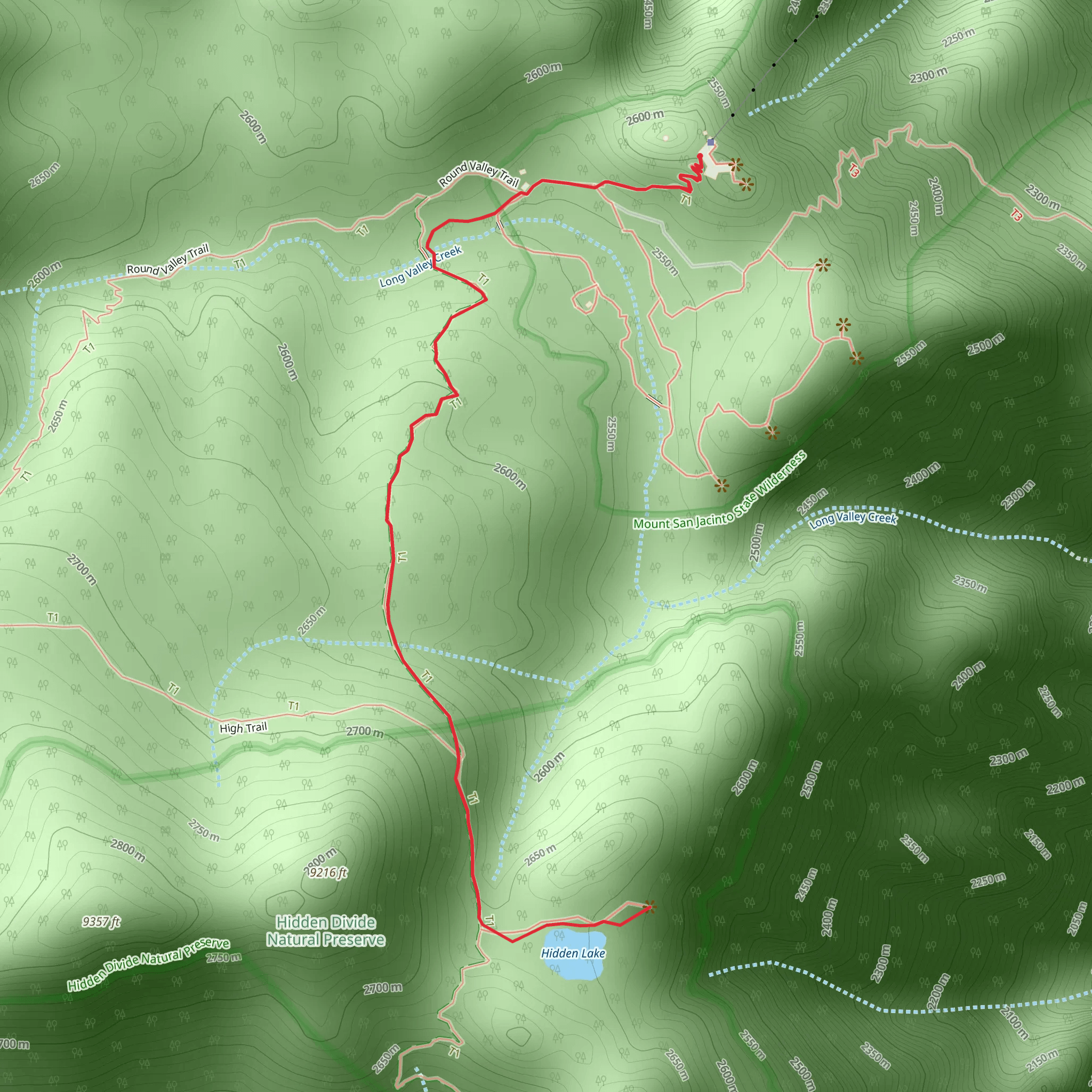 Hidden Lake via Round Valley Trail mobile static map