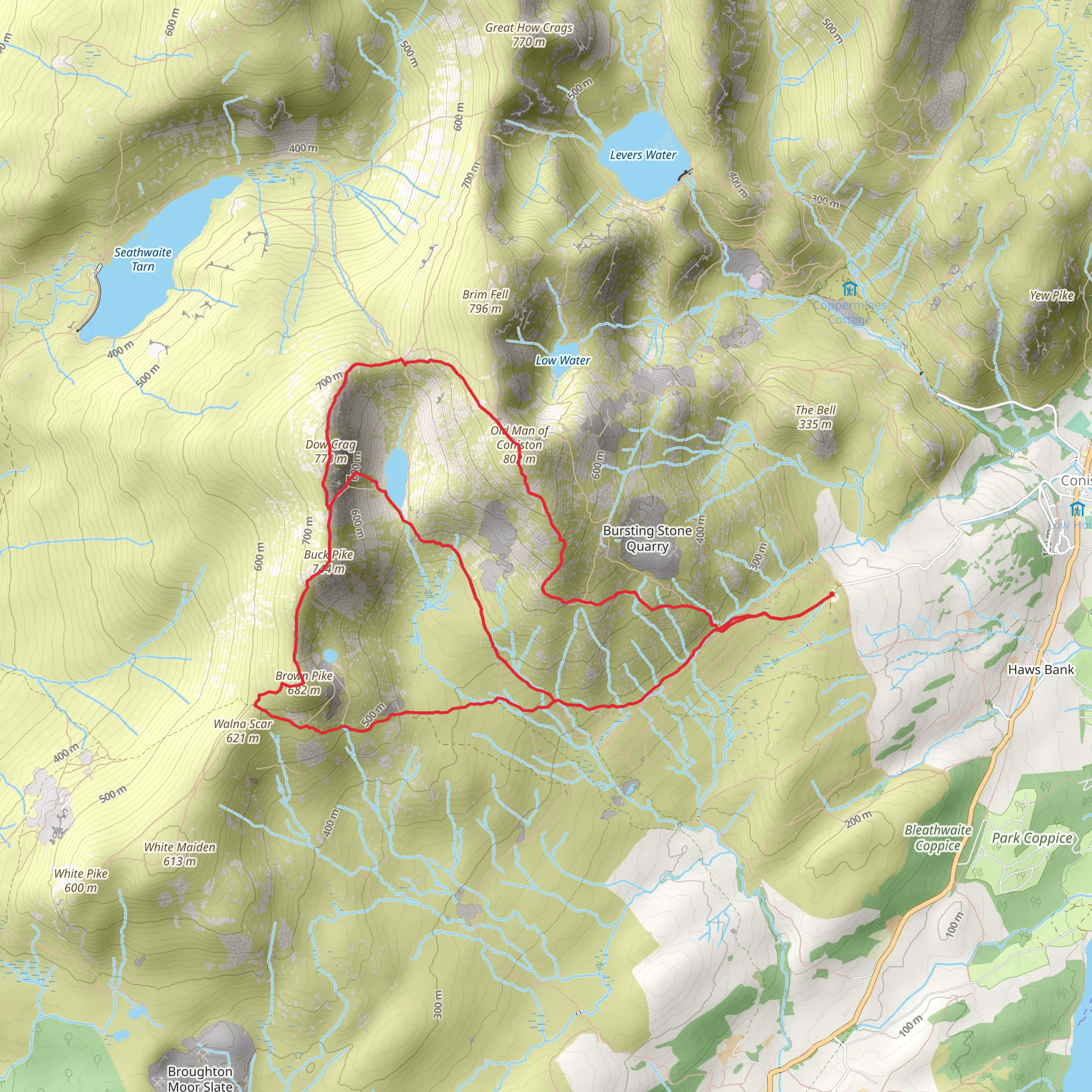 Dow Crag Loop via Coniston Old Man mobile static map
