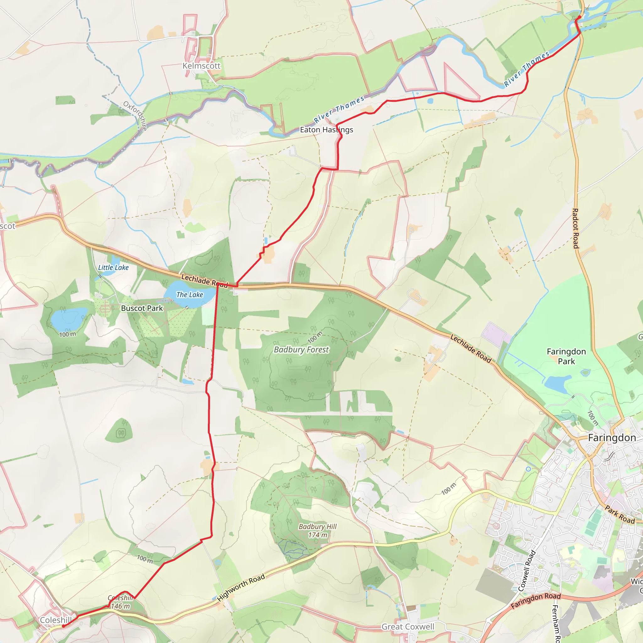 Coleshill to Radcot Bridge Walk mobile static map