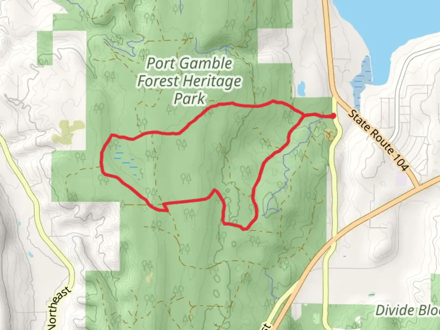 An image depicting the trail Port Gamble Upland Block Loop - Short and its surrounding area.