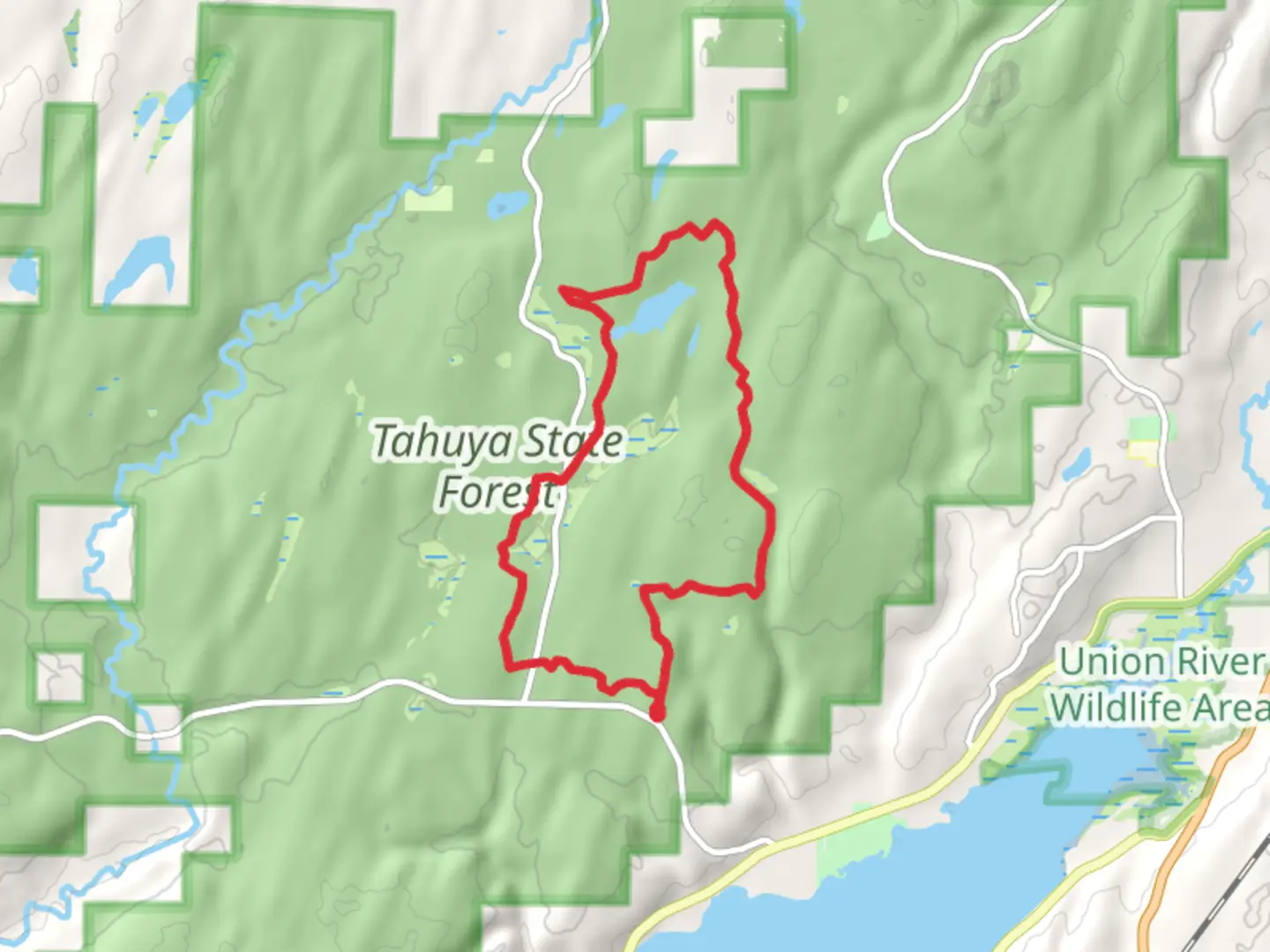 An image depicting the trail Tahuya River, Mission Creek Staging and Mission Creek Loop Trail and its surrounding area.