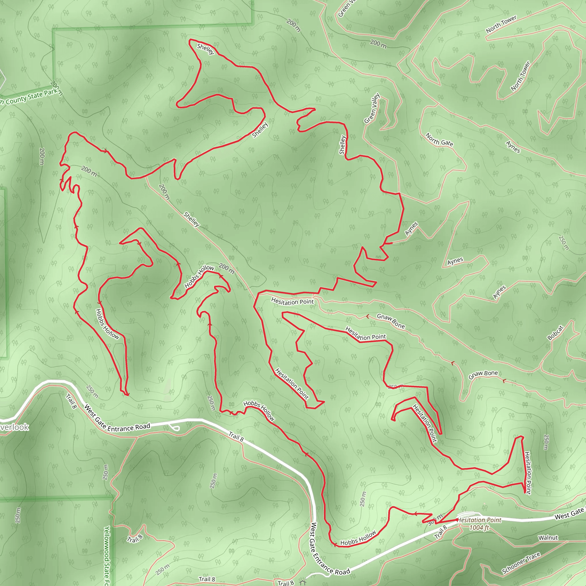 Hesitation Point, Hobbs Hollow and Shelley Loop Trail mobile static map