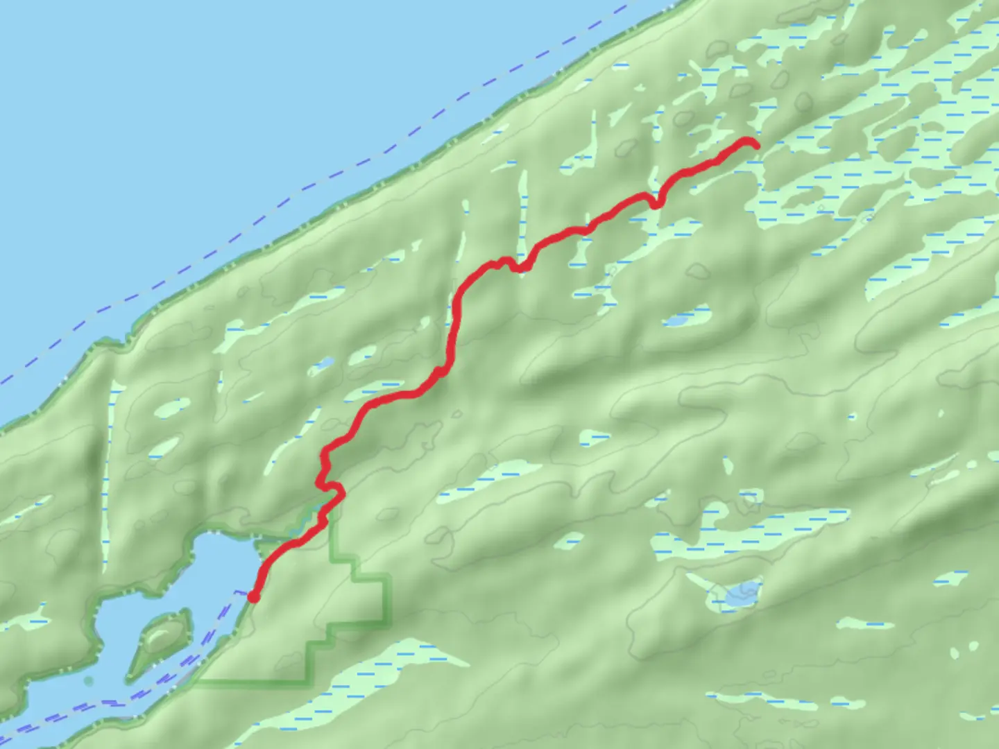 An image depicting the trail Minong Ridge via Feldtmann Lake Trail and its surrounding area.