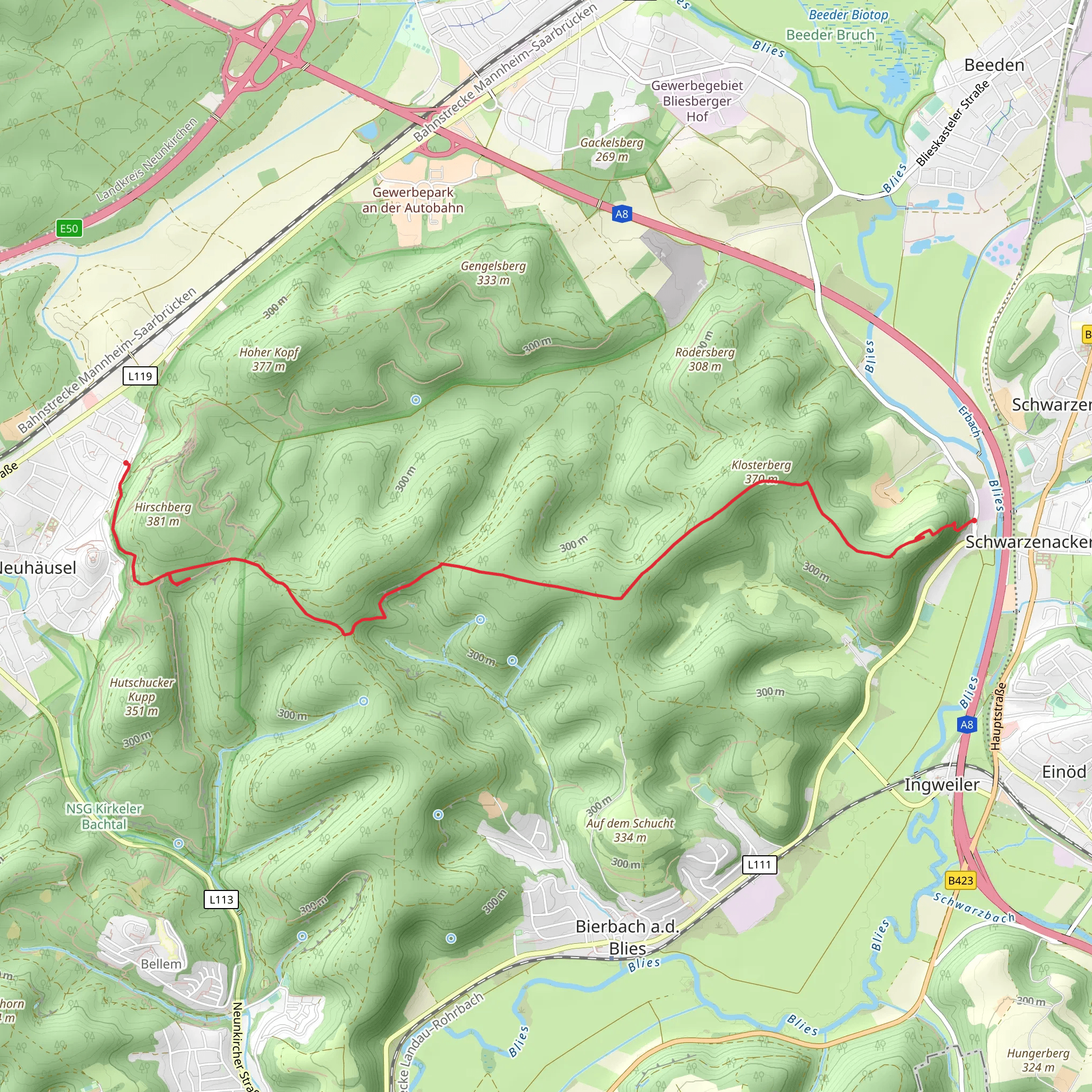 Kirkel - Wörschweiler - über 7 Fichten mobile static map