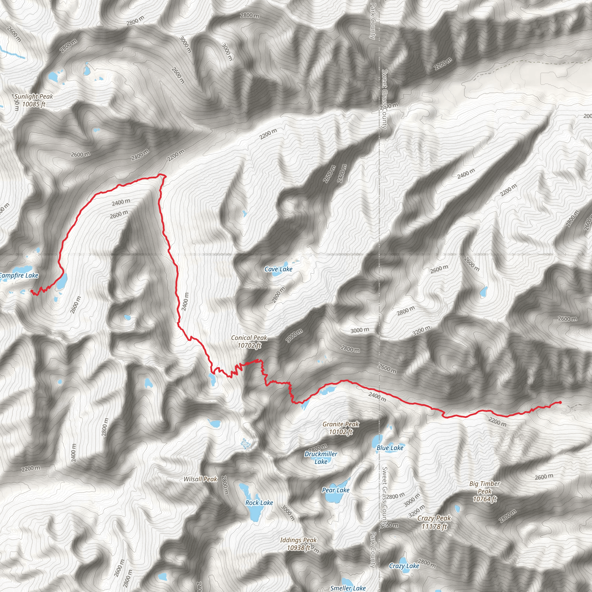 Moose Lake and Glacier Lake via Big Timber Creek Trail mobile static map