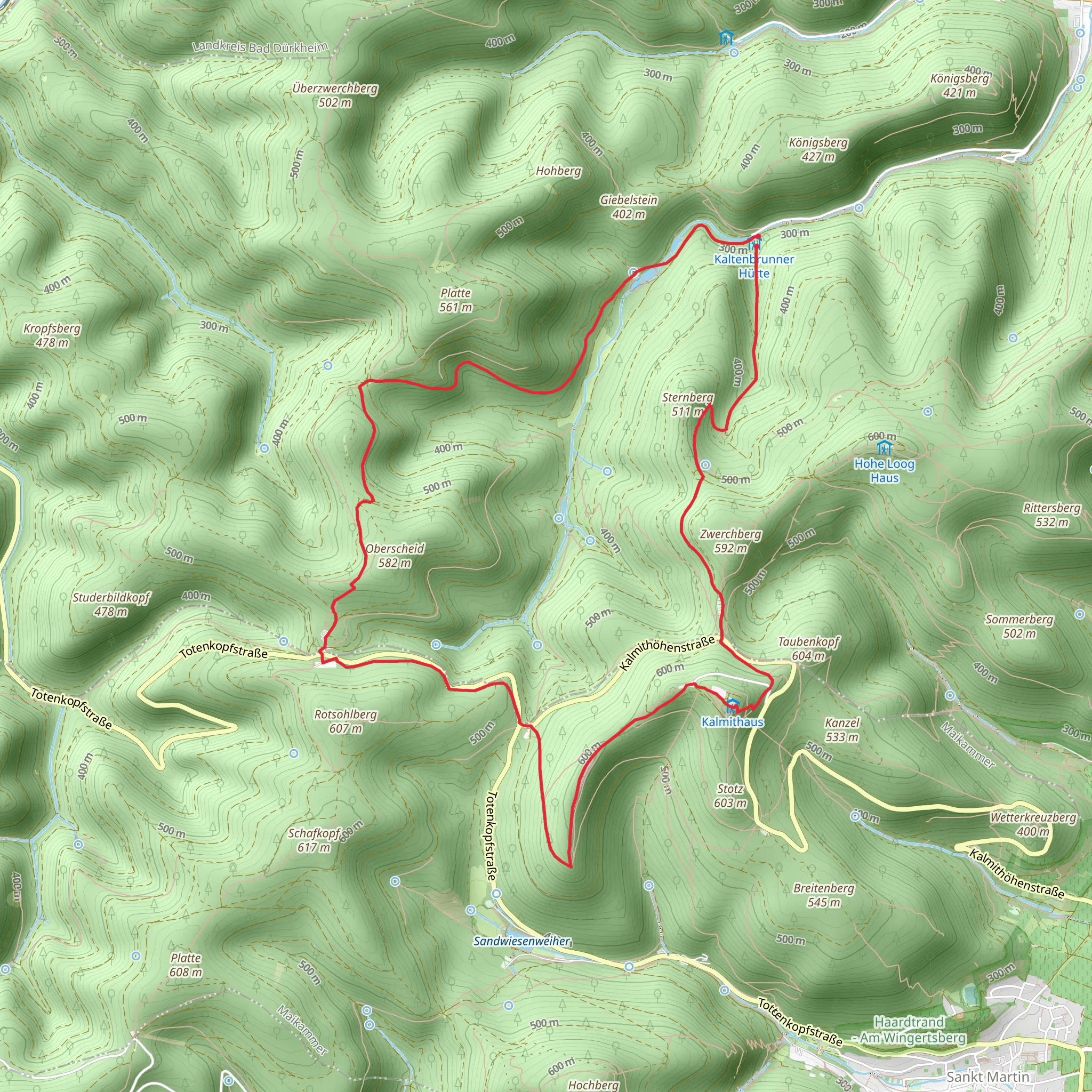 Kalmit via Pfaelzerwald Weiss Roter Balken and Loog Loop 1 mobile static map