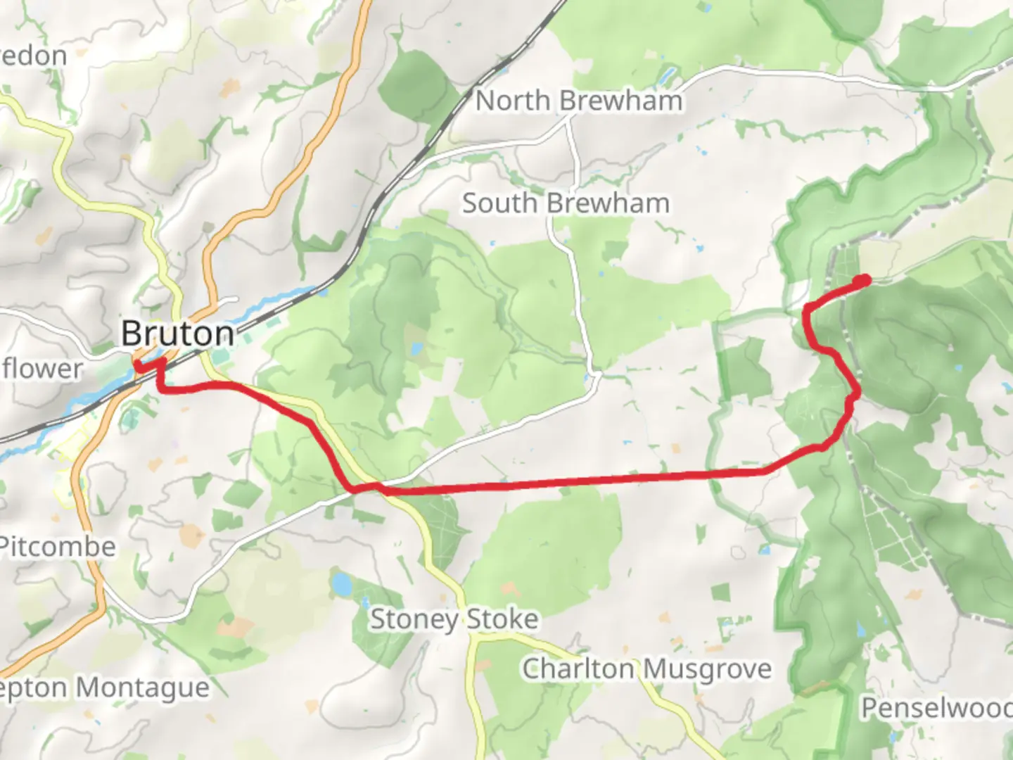 An image depicting the trail King Alfred's Tower to Bruton Walk and its surrounding area.