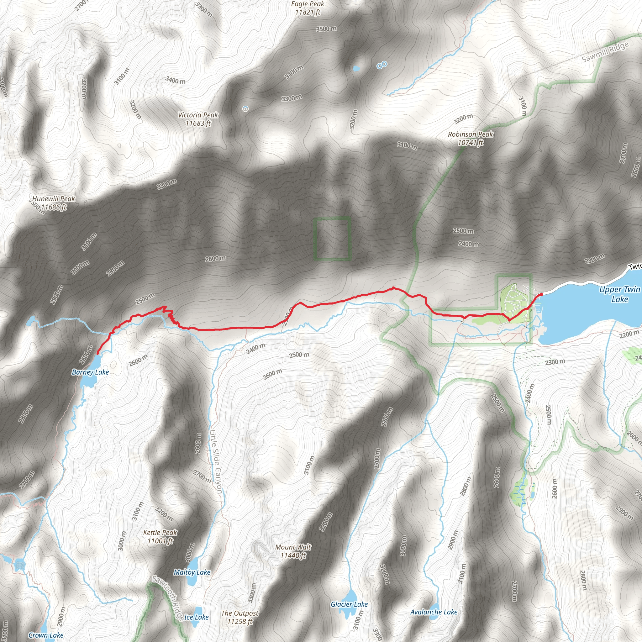 Barney Lake via Robinson Creek Trail mobile static map