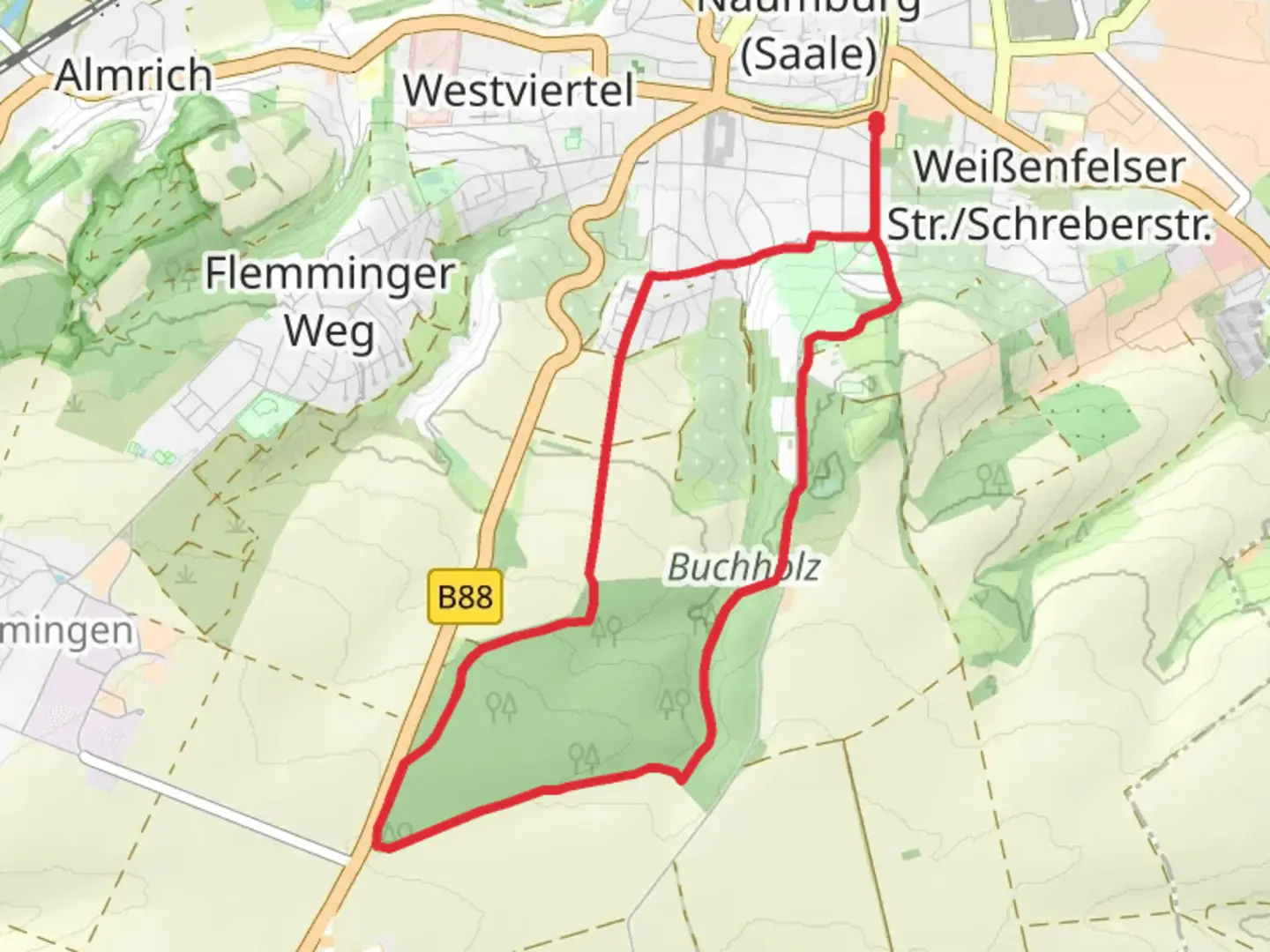 An image depicting the trail Rundweg Buchholz and its surrounding area.