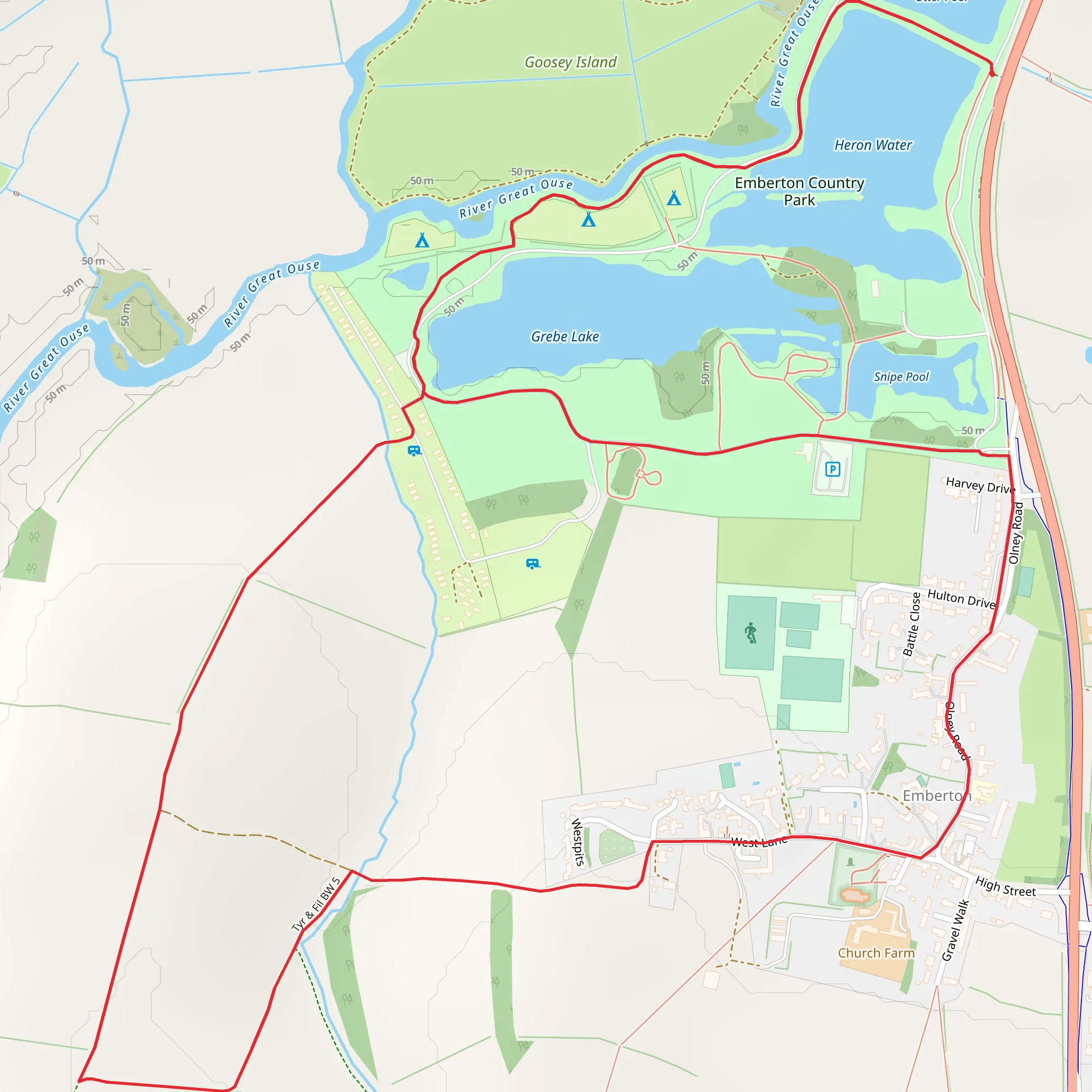 Emberton Country Park Loop mobile static map