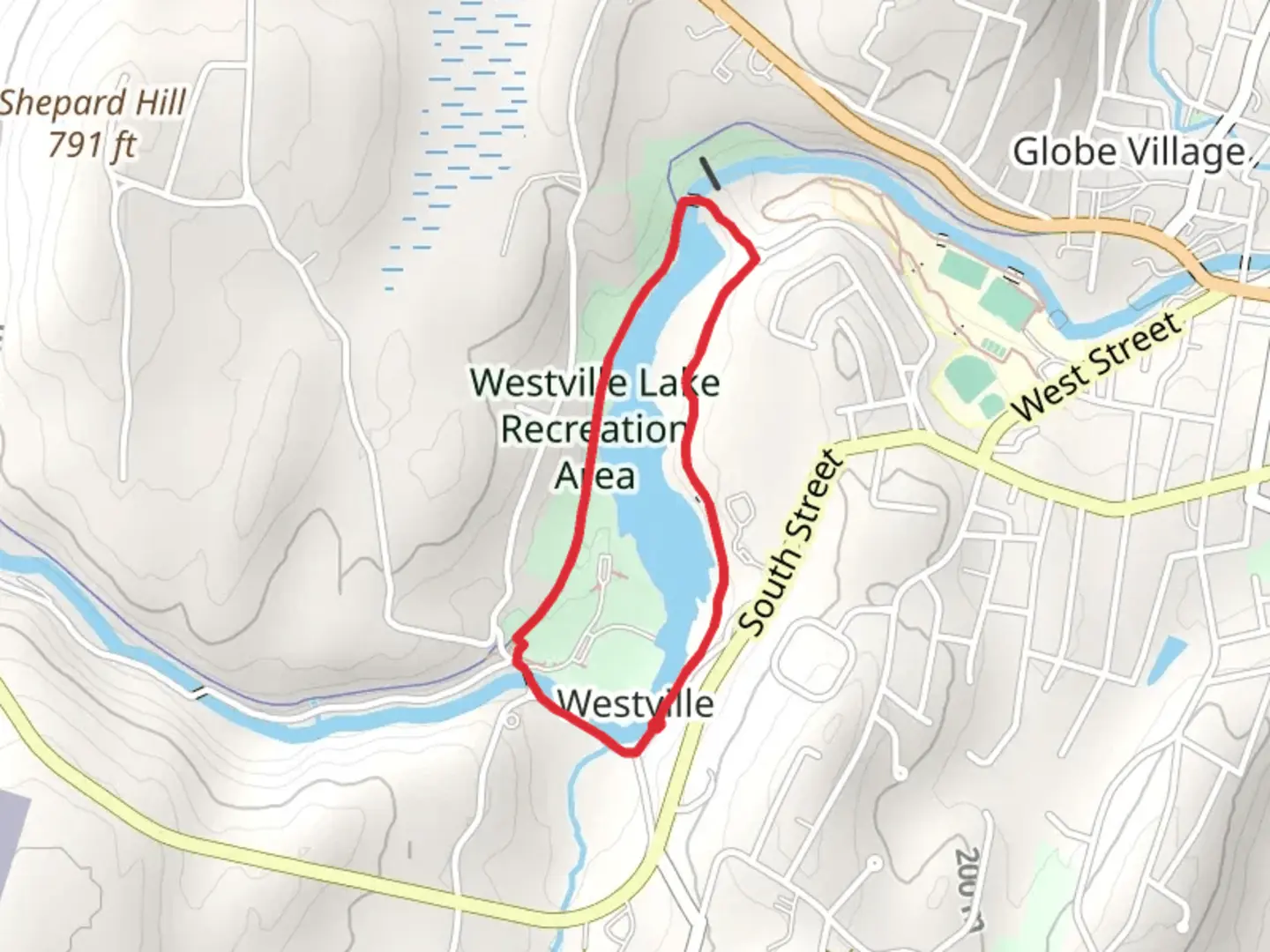 An image depicting the trail Westville Lake Loop and its surrounding area.