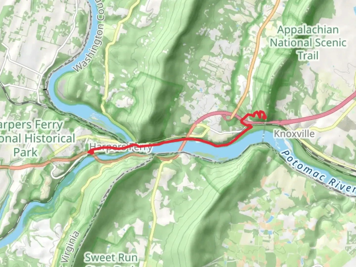 An image depicting the trail Weverton Cliffs via Appalachian Trail and its surrounding area.
