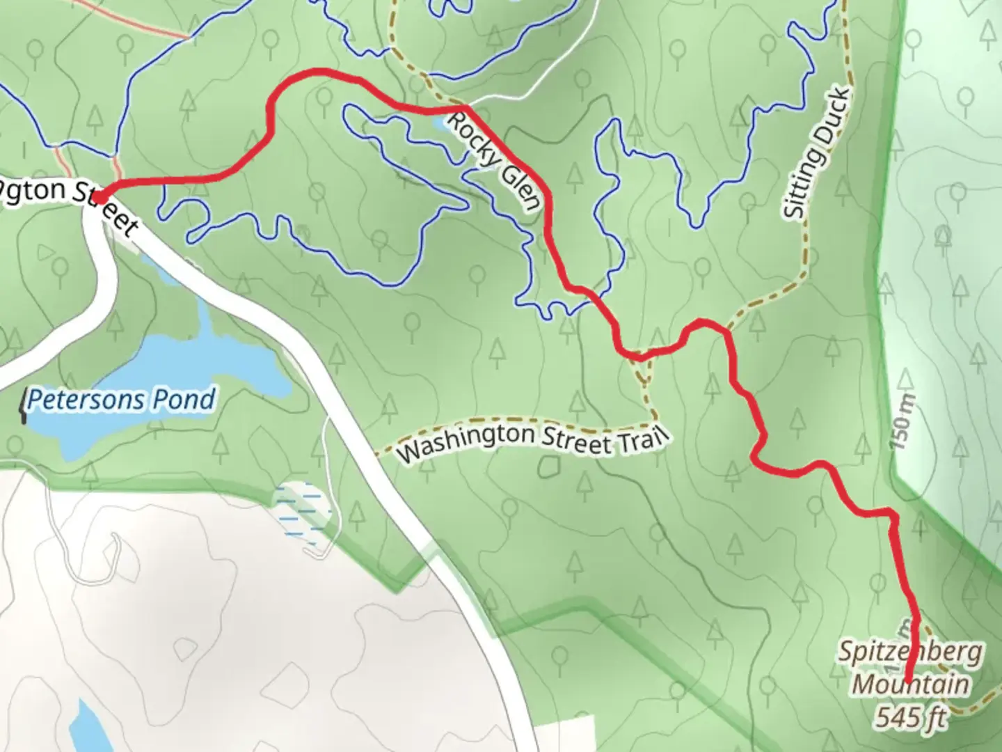 An image depicting the trail Spitzenberg Mountain via Rocky Glen Trail and its surrounding area.