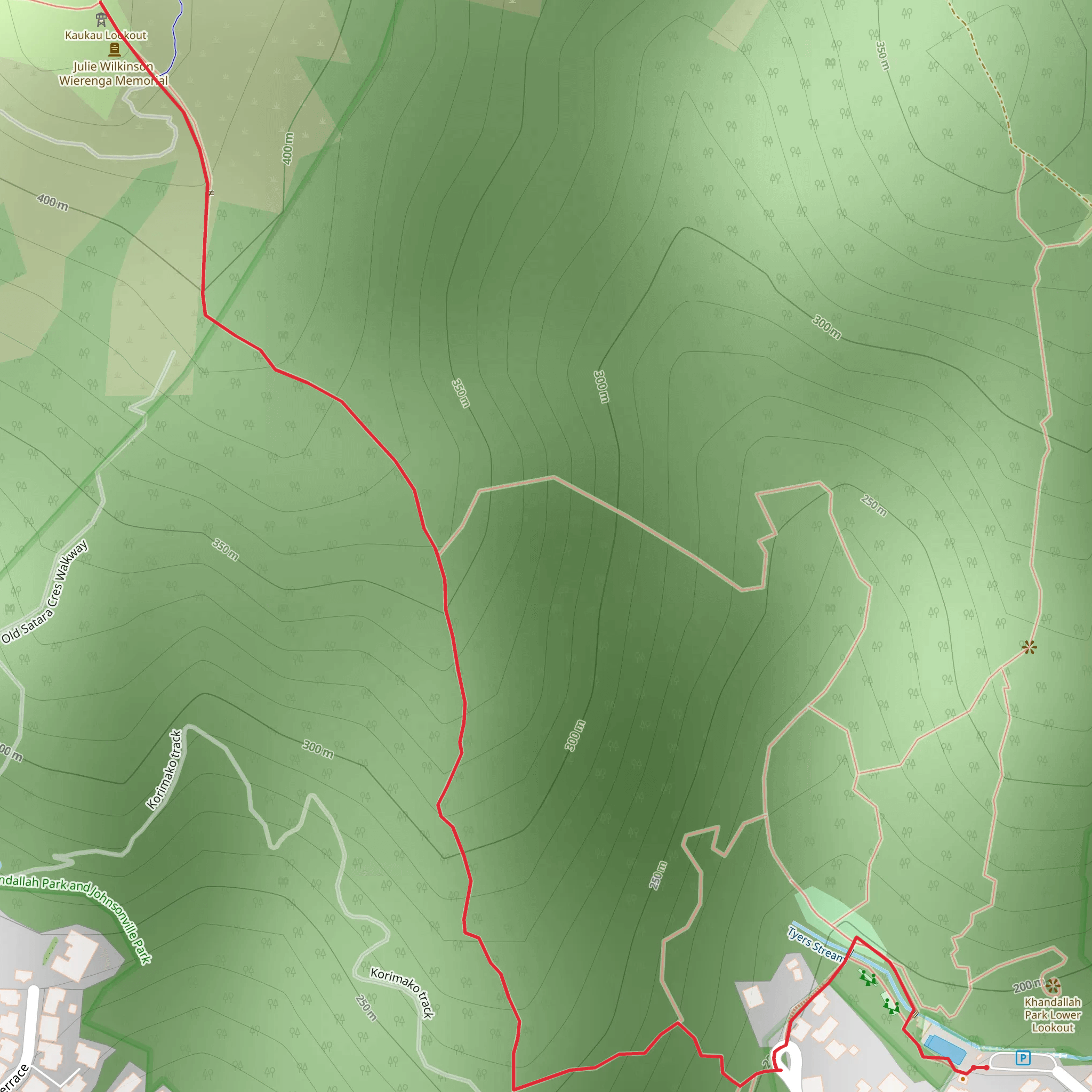 Mount Kaukau via South Ridge Track mobile static map