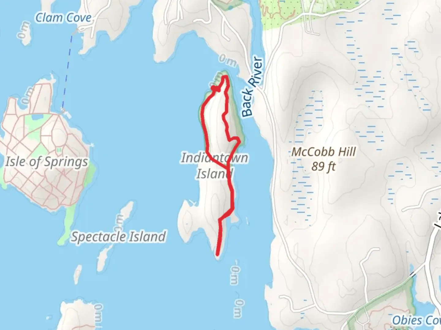 An image depicting the trail Indiantown Island Loop and its surrounding area.
