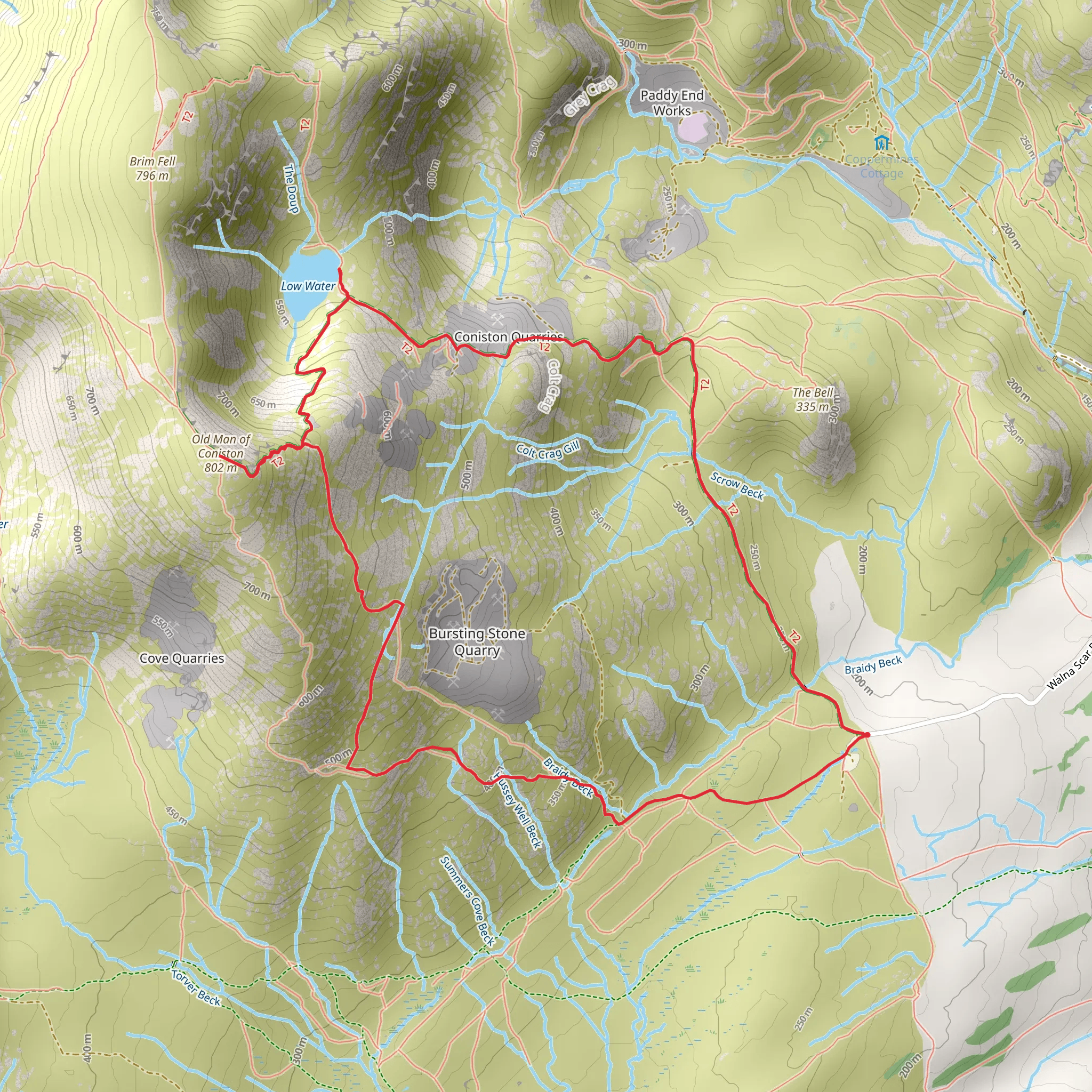 Old Man of Coniston and Low Water Loop via Walna Scar Road mobile static map