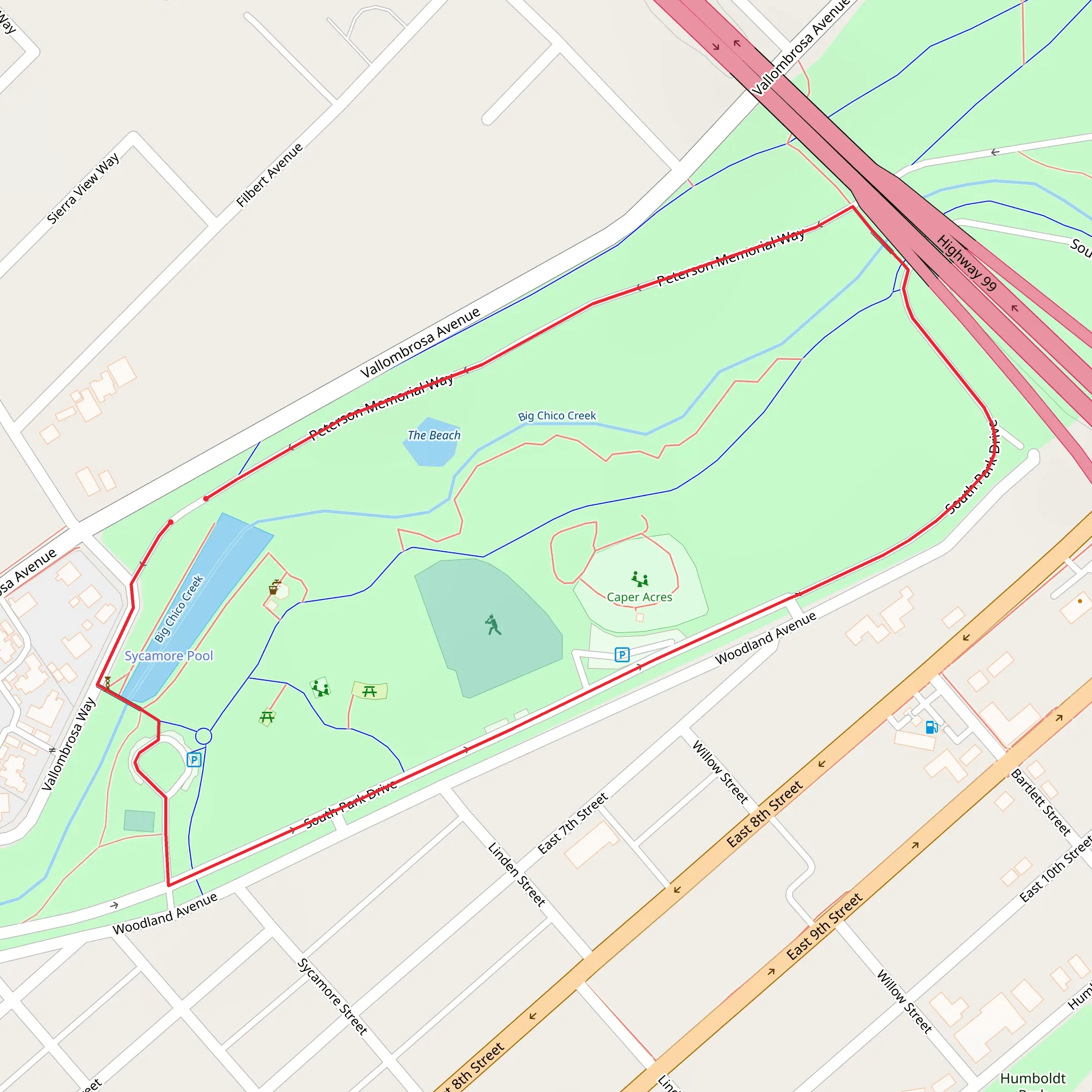 Big Chico Creek Loop - Peterson Memorial Way mobile static map