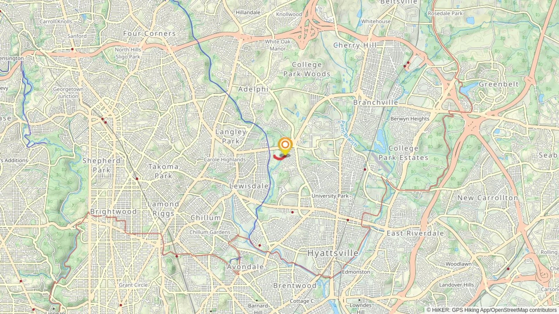 An image depicting the trail Walk to Northwest Branch Anacostia River and its surrounding area.