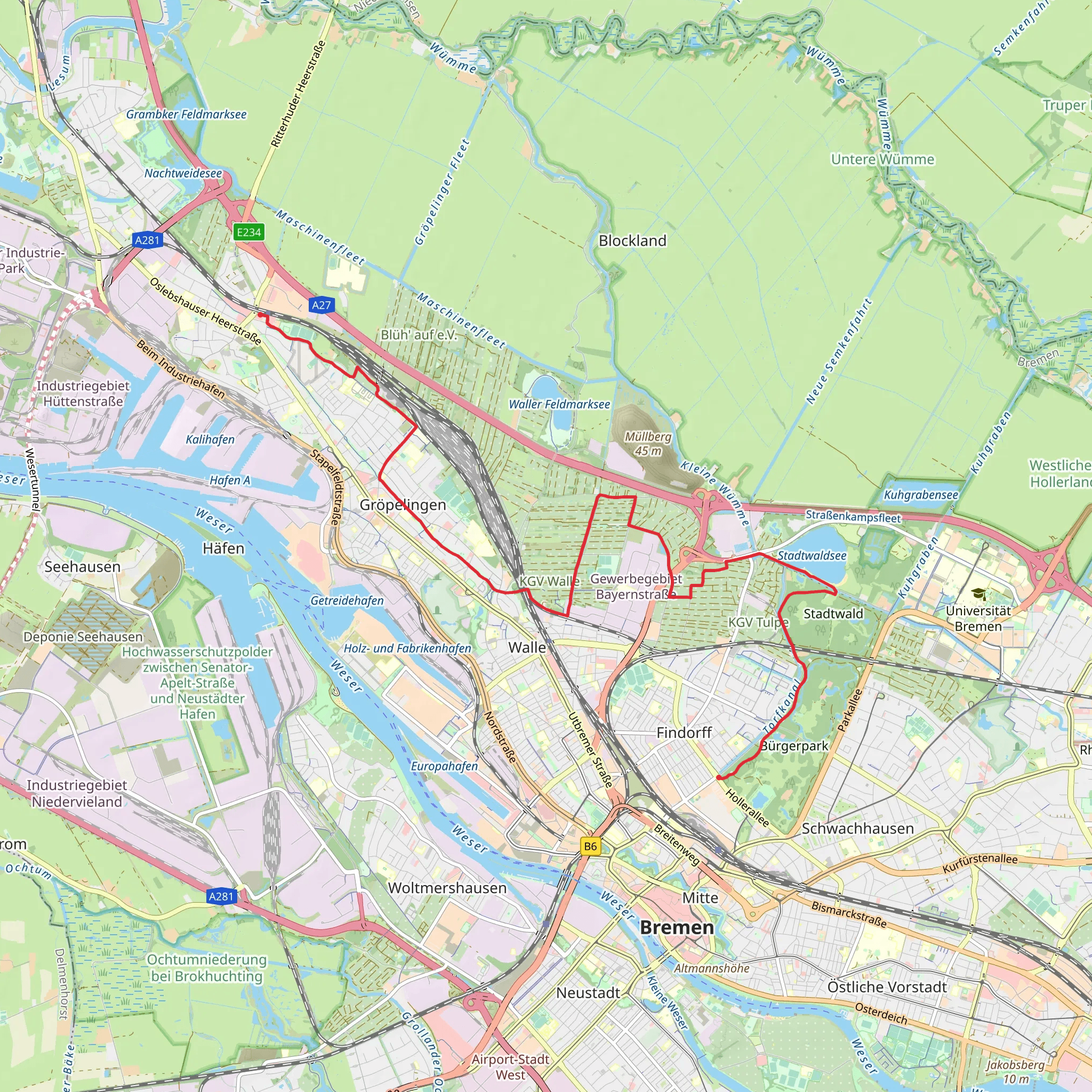 Bremen Hauptbahnhof to Bremen-Oslebshausen Walk mobile static map