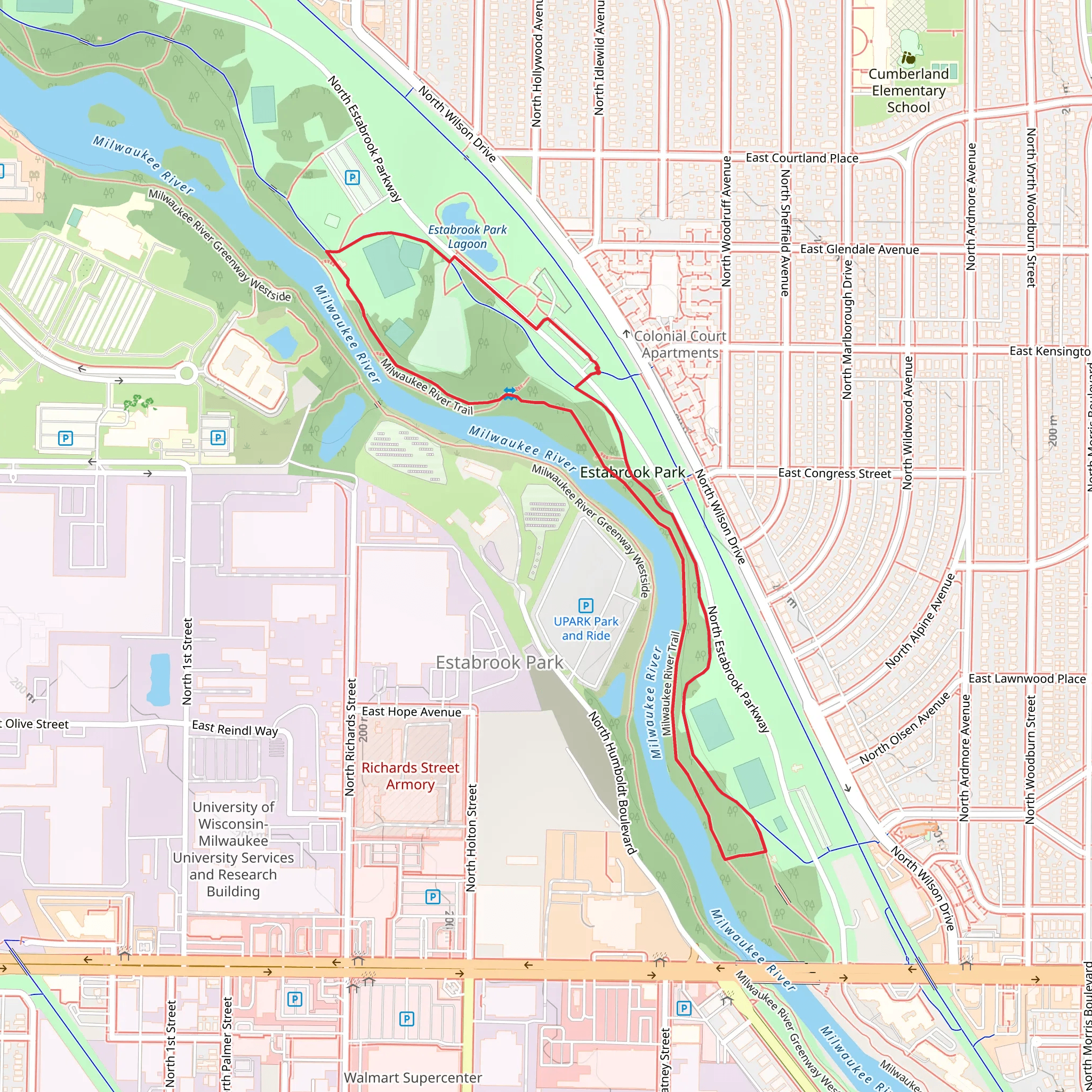 Estabrook Park - Milwaukee River Loop Trail mobile static map
