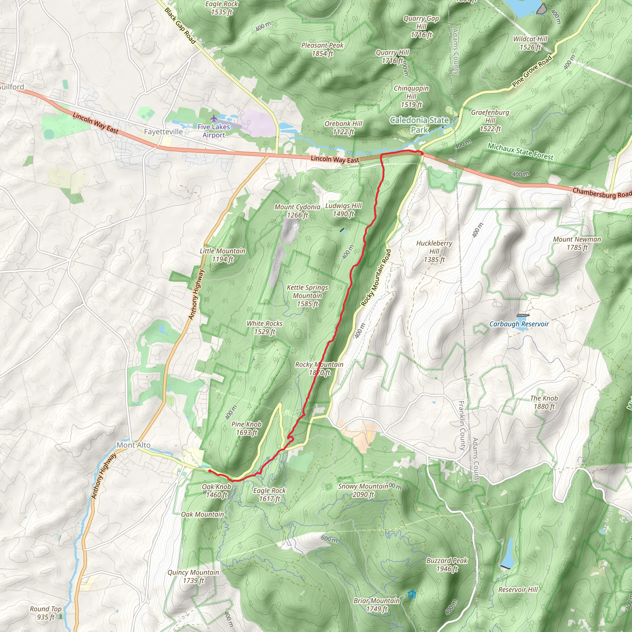 Caledonia SP to Mont Alto SP via AT mobile static map