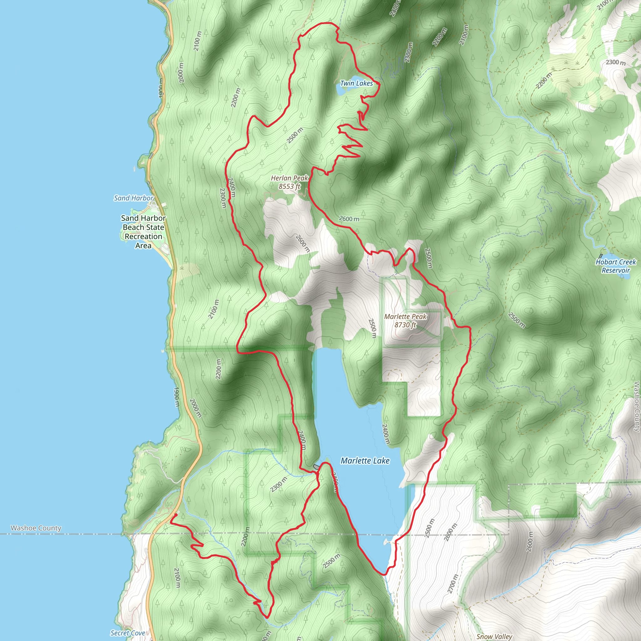 Marlette Flume Trail,Tahoe Rim Trail and Marlette Lake Loop mobile static map