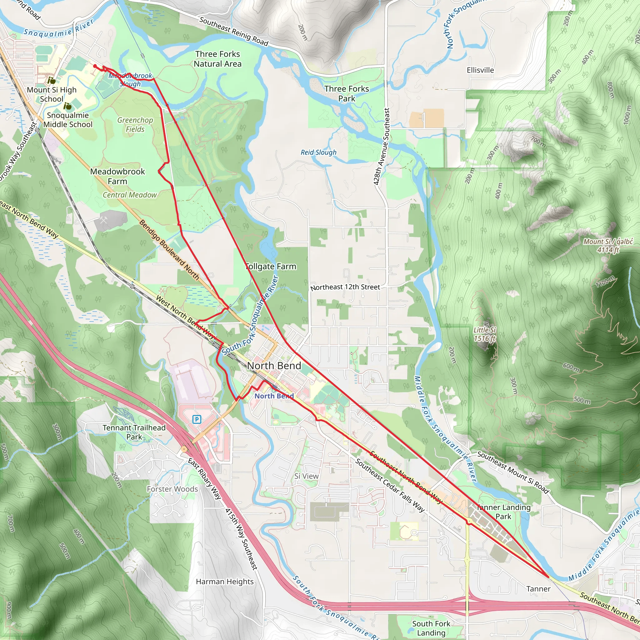 Meadowbrook, Tanner and Snoqualmie Valley Loop Trail mobile static map