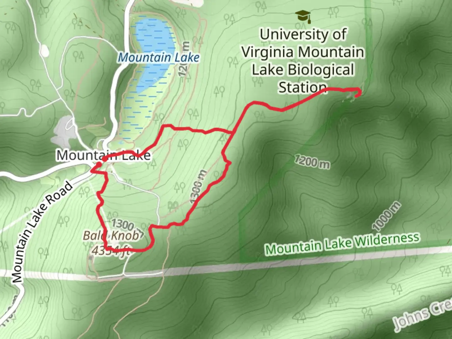 An image depicting the trail Bald Knob, Bear Cliffs Trail and Bear Cliffs Connector Loop Trail and its surrounding area.