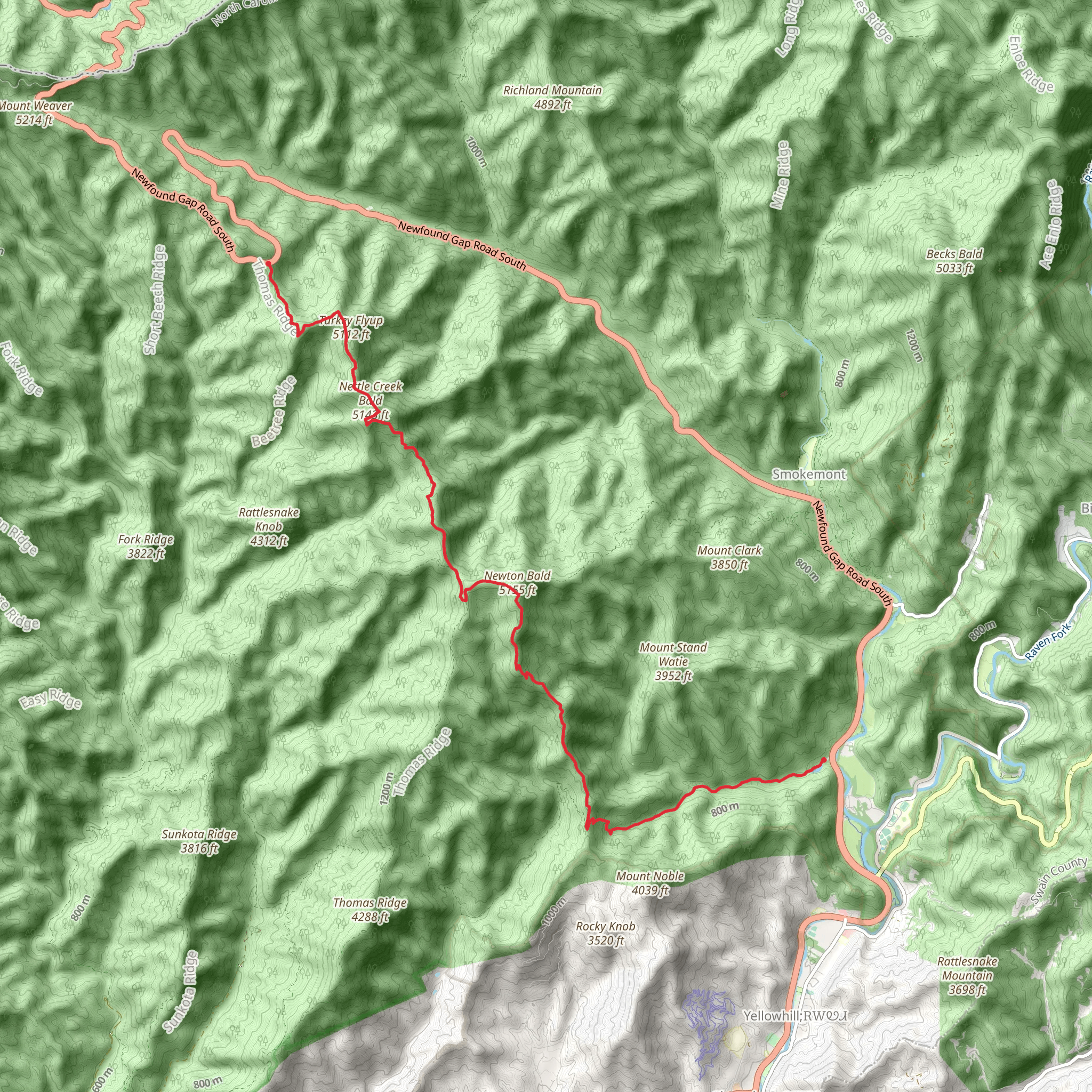 Thomas Divide, Nettle Creek Bald, Newton Bald and Mingus Creek Trail mobile static map