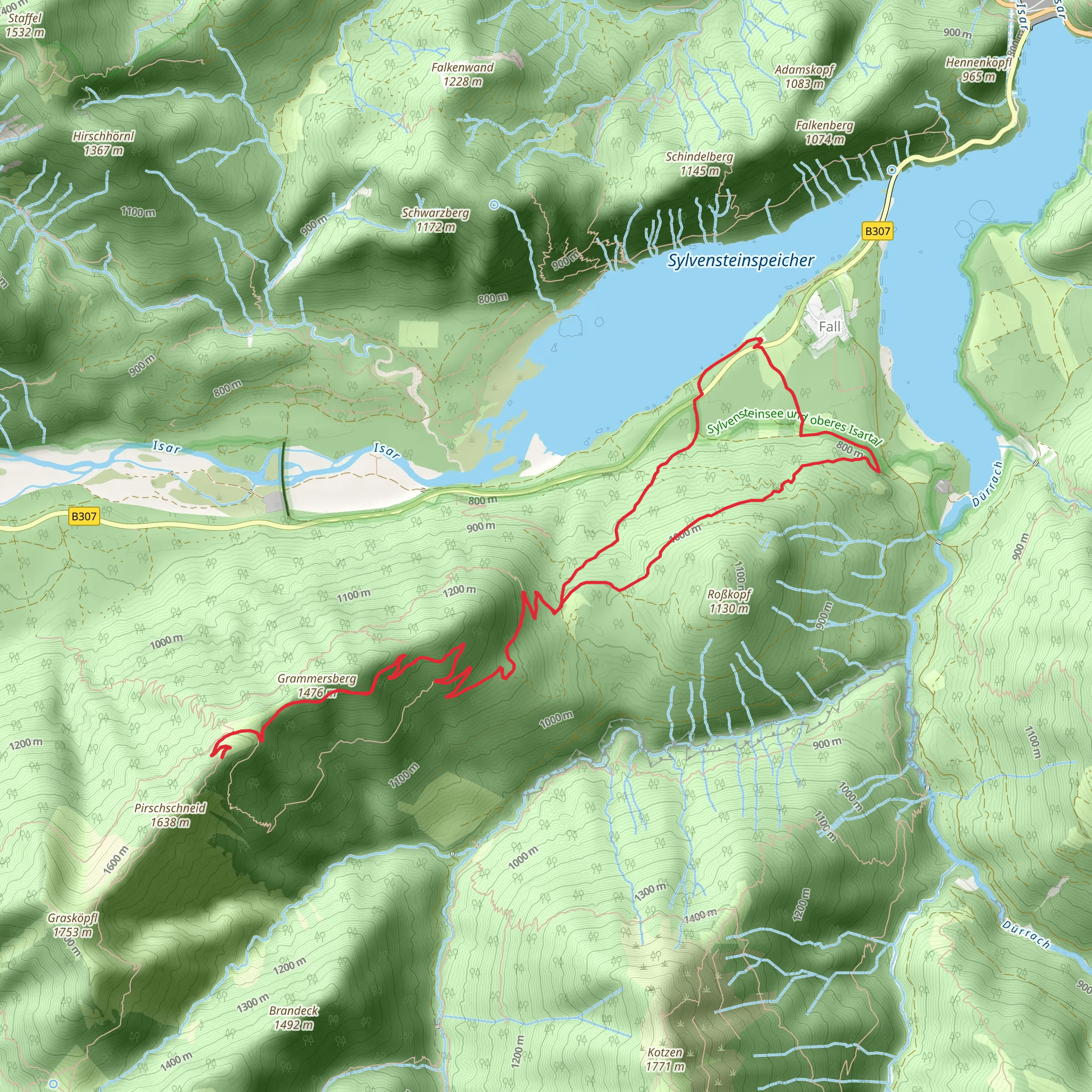 Grammersberg Walk via Sylvensteinspeicher mobile static map