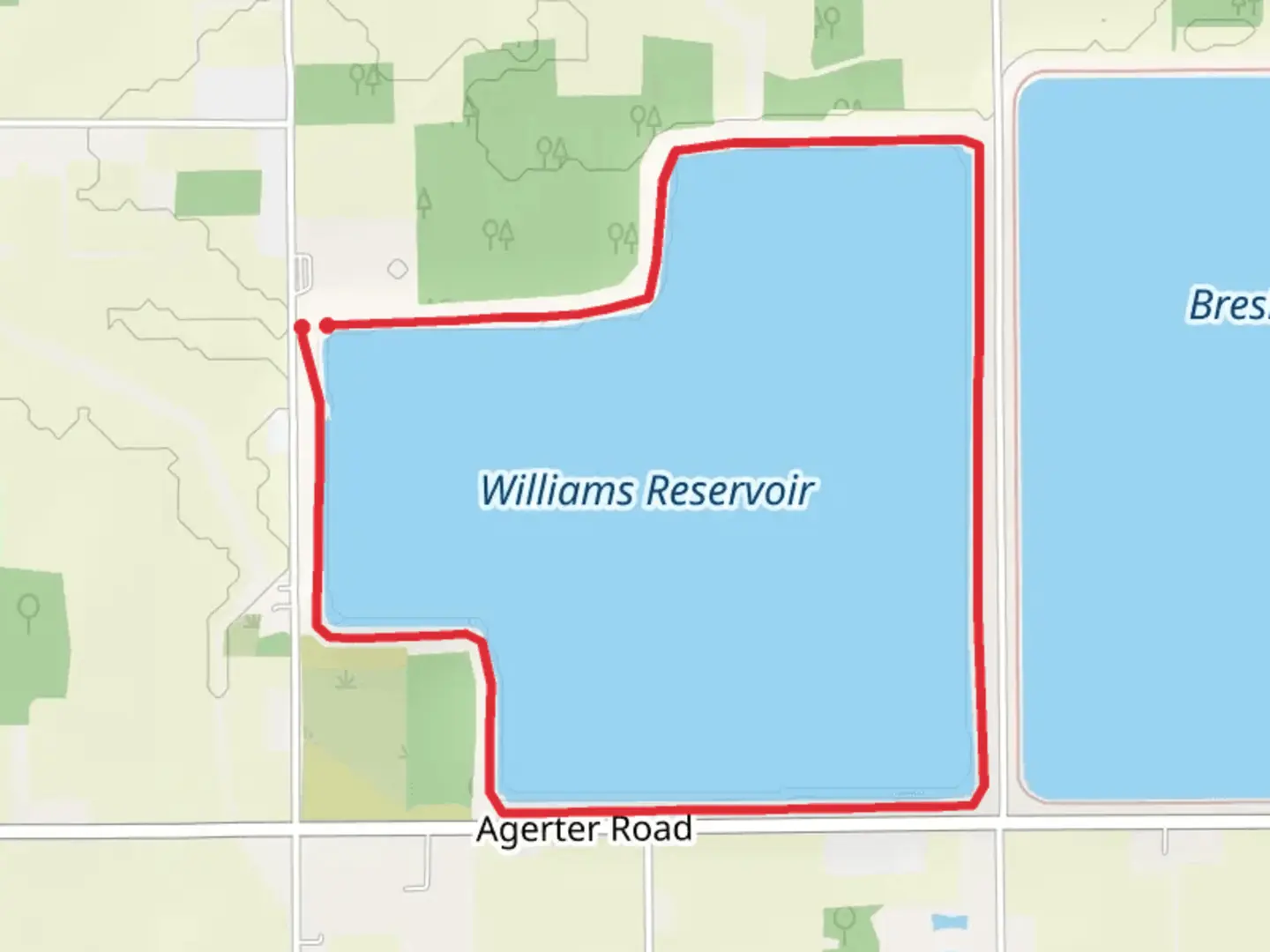 An image depicting the trail Williams Reservoir Loop and its surrounding area.