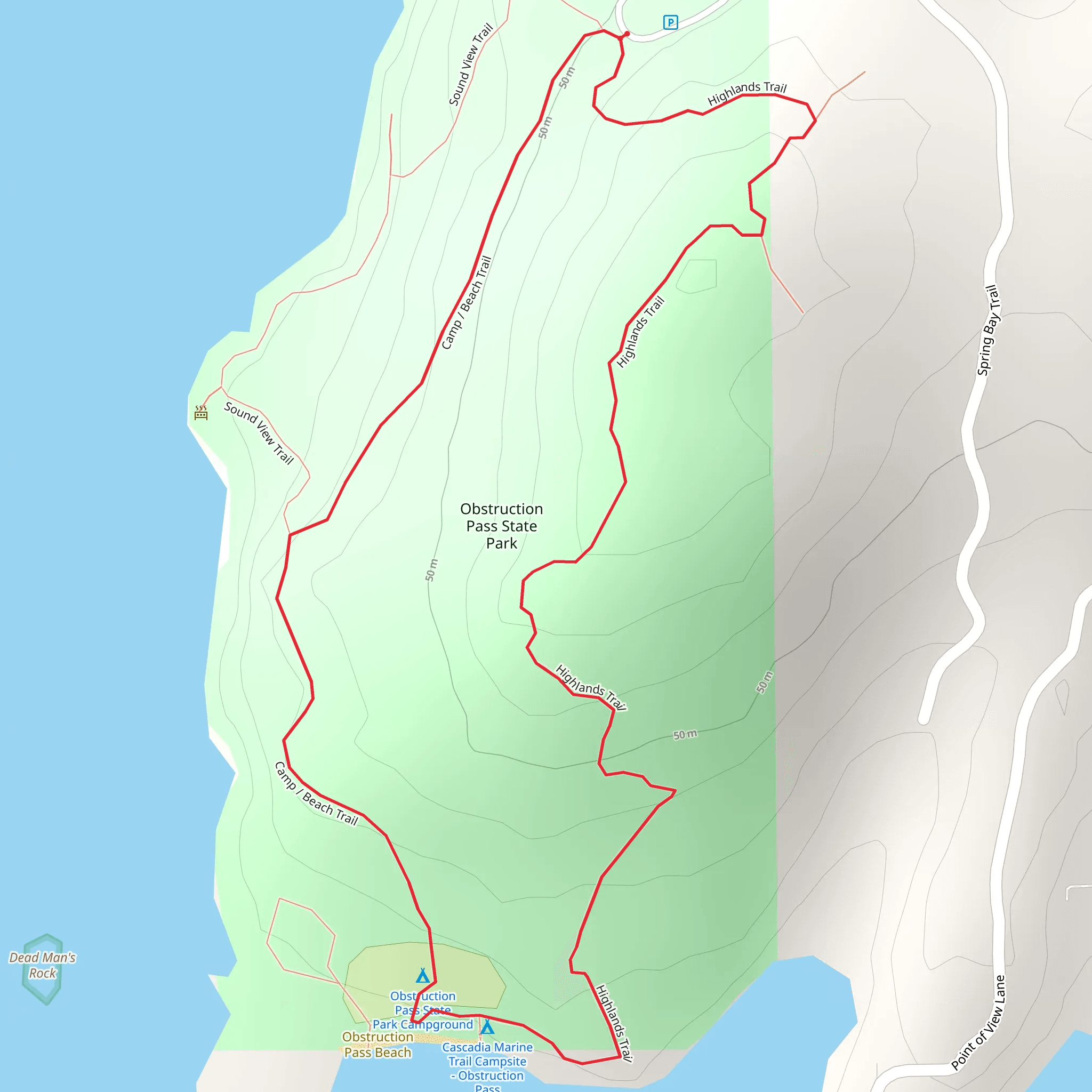 Highlands and Camp-Beach Loop Trail mobile static map