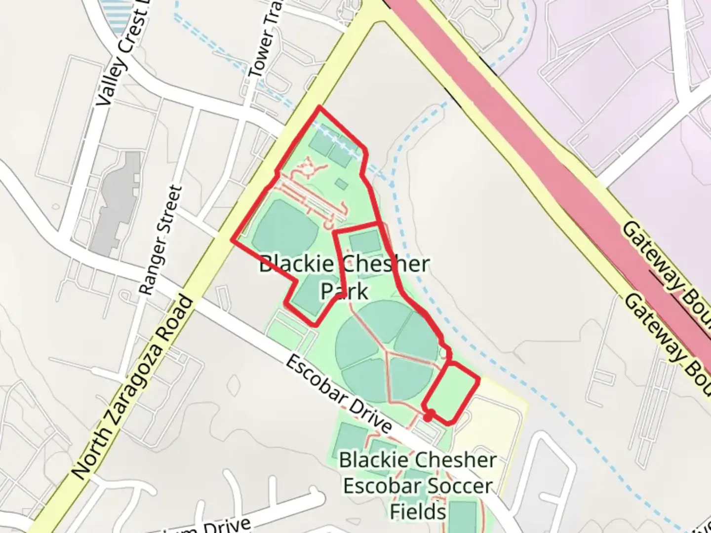 An image depicting the trail Blackie Chesher Park Loop and its surrounding area.