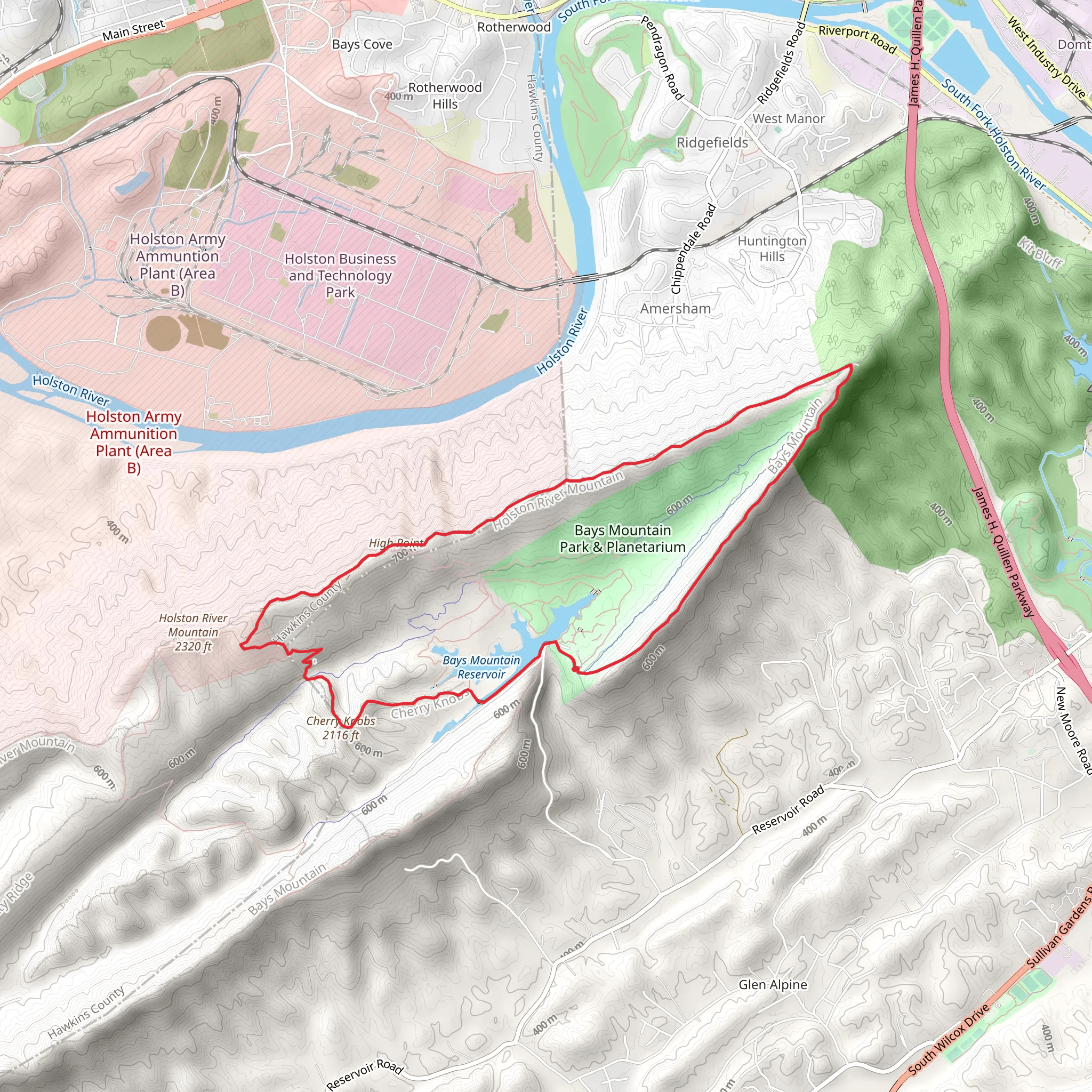 Bays Mountain Reservoir and High Point via Cherry Knob Trail and Bear Run Trail mobile static map