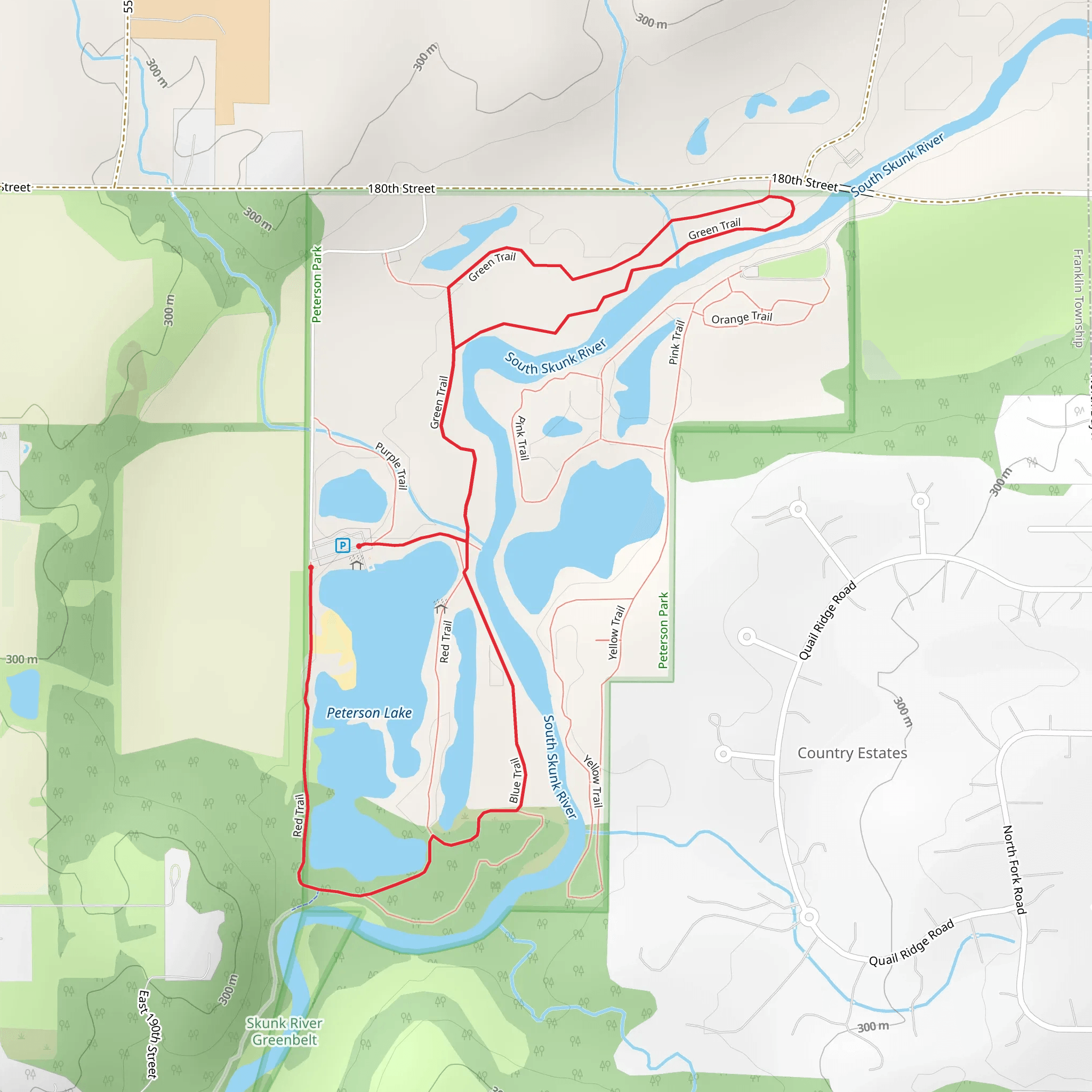 Peterson Lake via Red Trail and Green Trail mobile static map