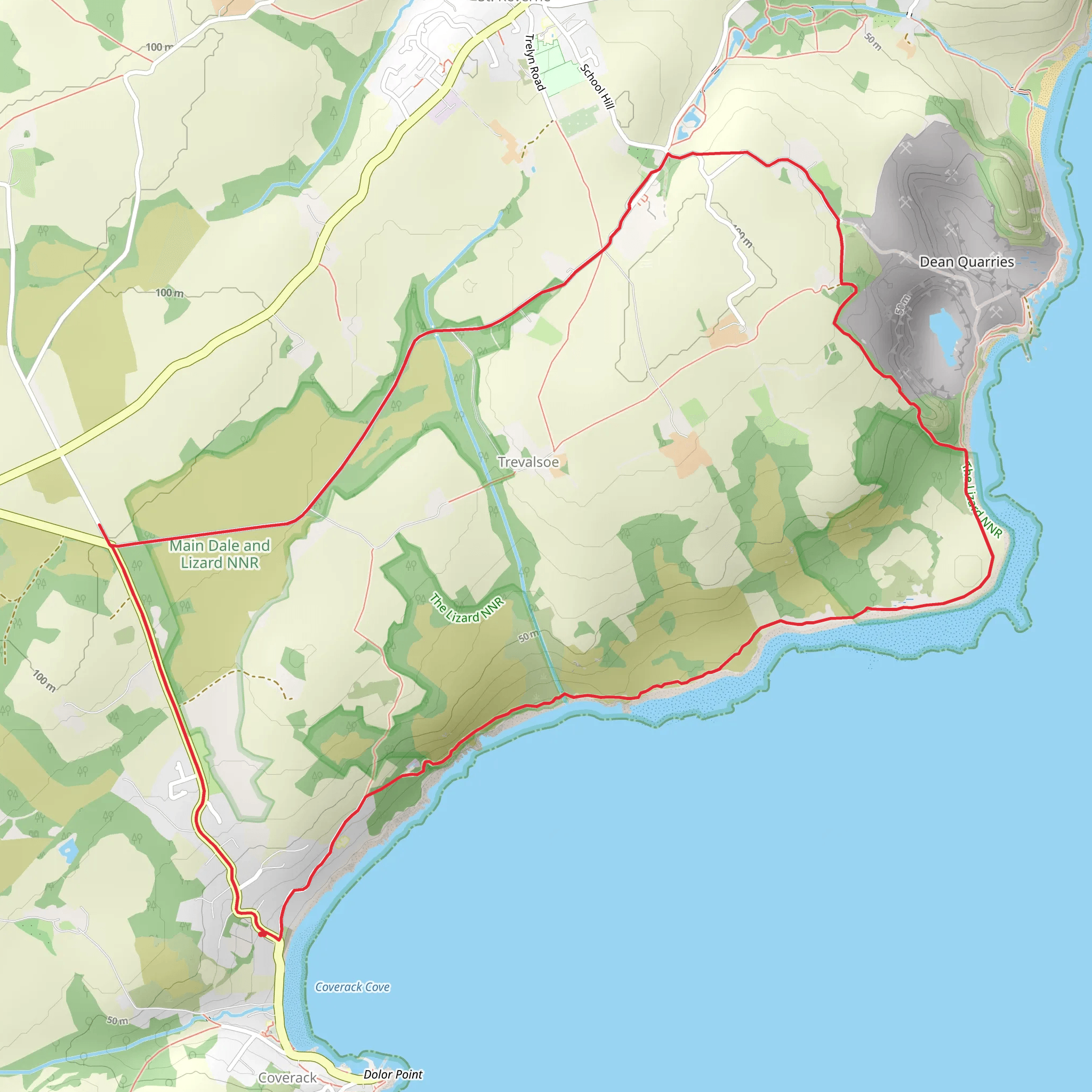 Main Dale and Lowland Point Saltworks via Lizard NNR via SWCP mobile static map