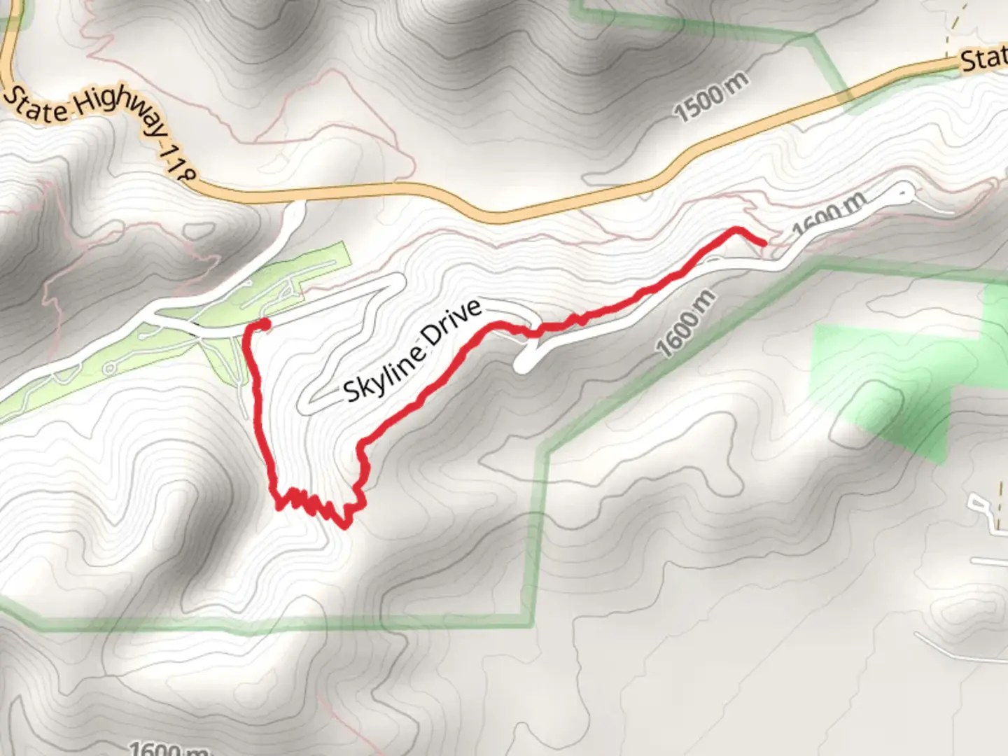 An image depicting the trail Skyline Drive Trail and its surrounding area.