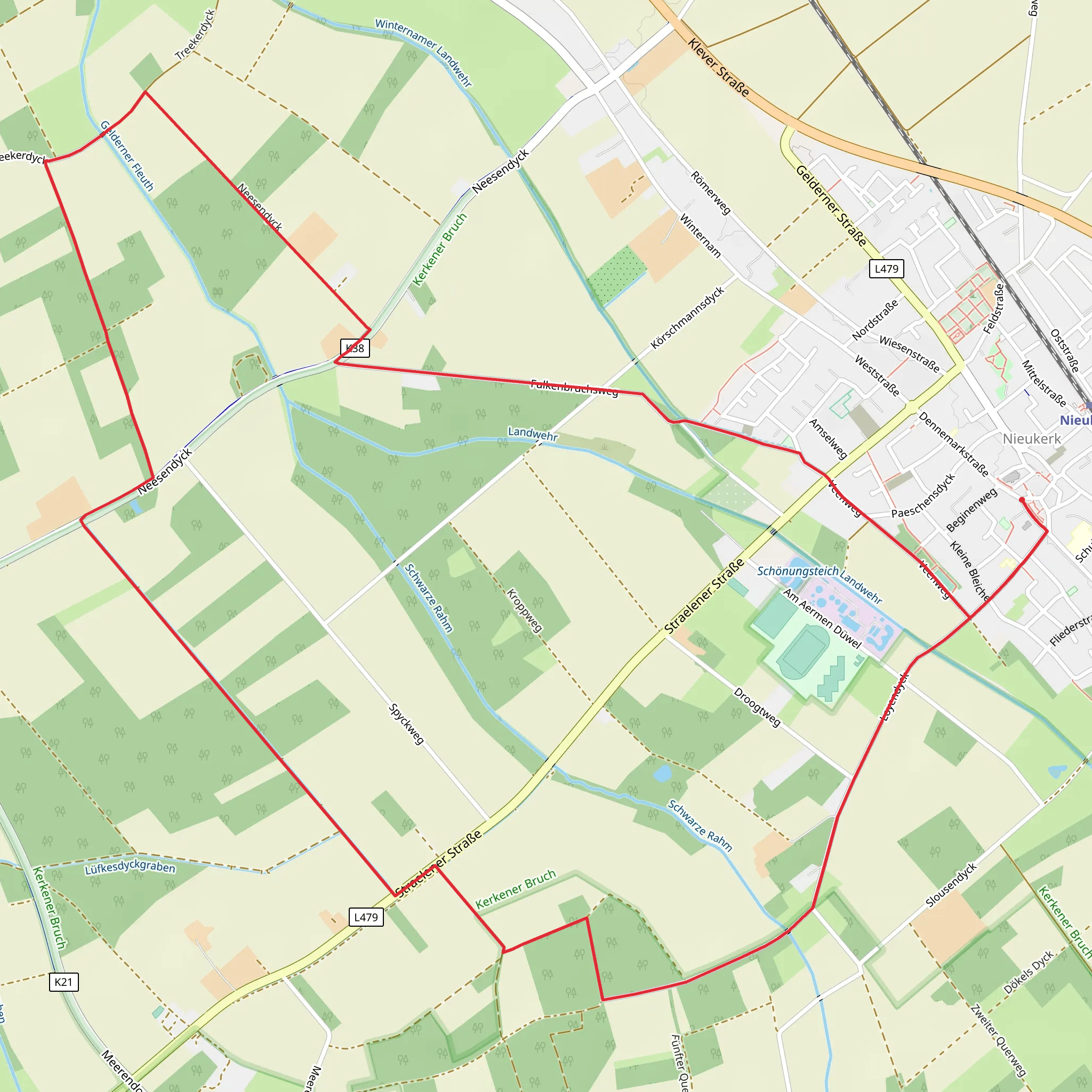 Nieukerk Rundweg and Rhein Niers Weg mobile static map