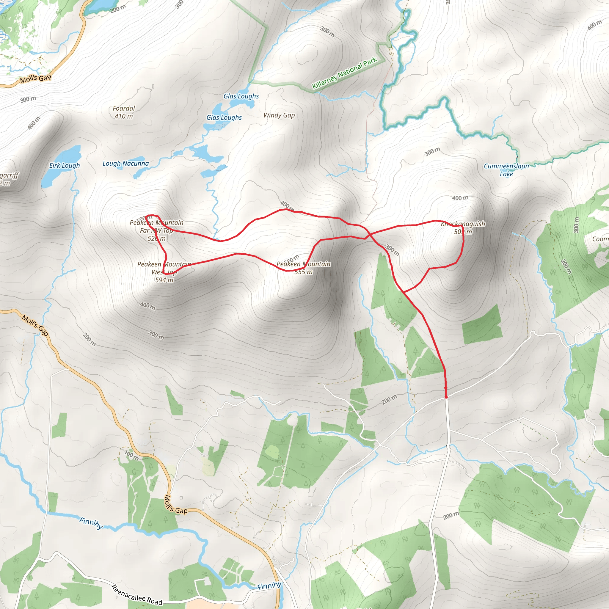 Knockanaguish and Peakeen Mountains Loop via The Kerry Way mobile static map