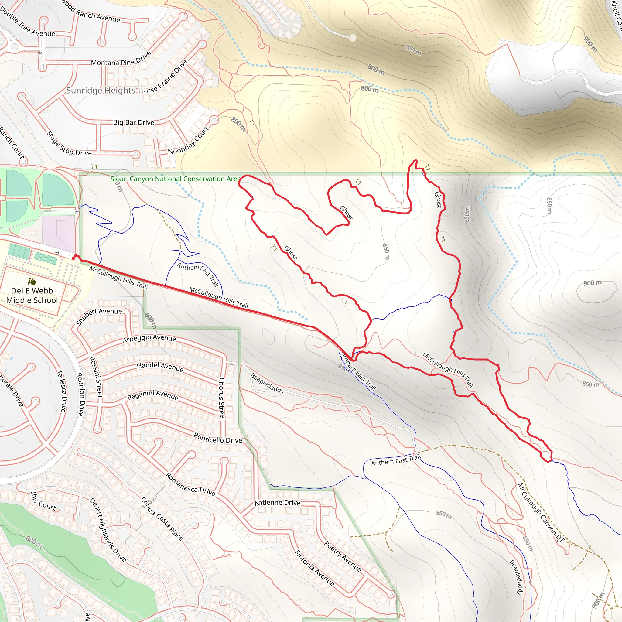 McCullough Hills Trail, Ghost and Bursage Loop Trail mobile static map