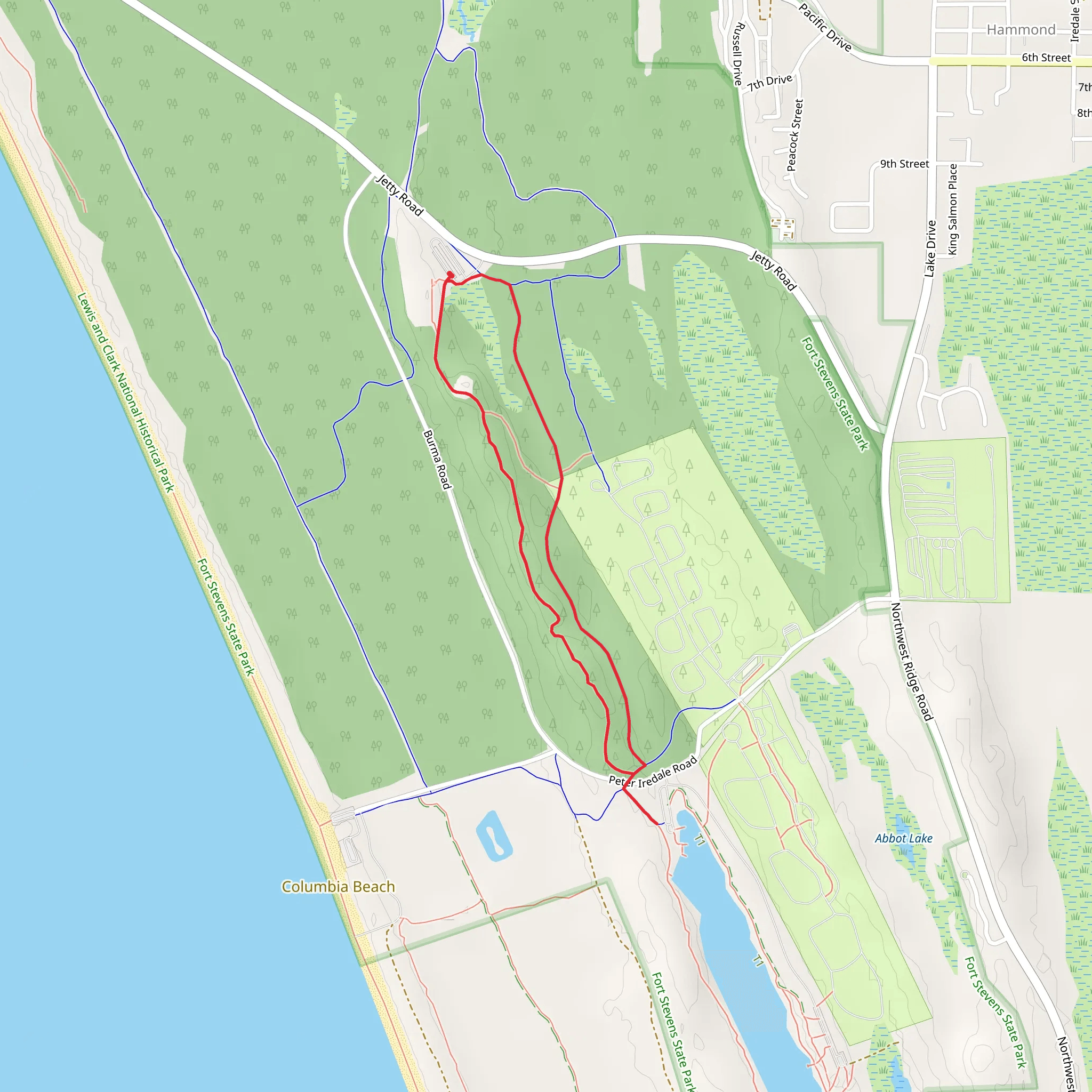 Fort Stevens Ridge Trail and Crossover Road Loop mobile static map