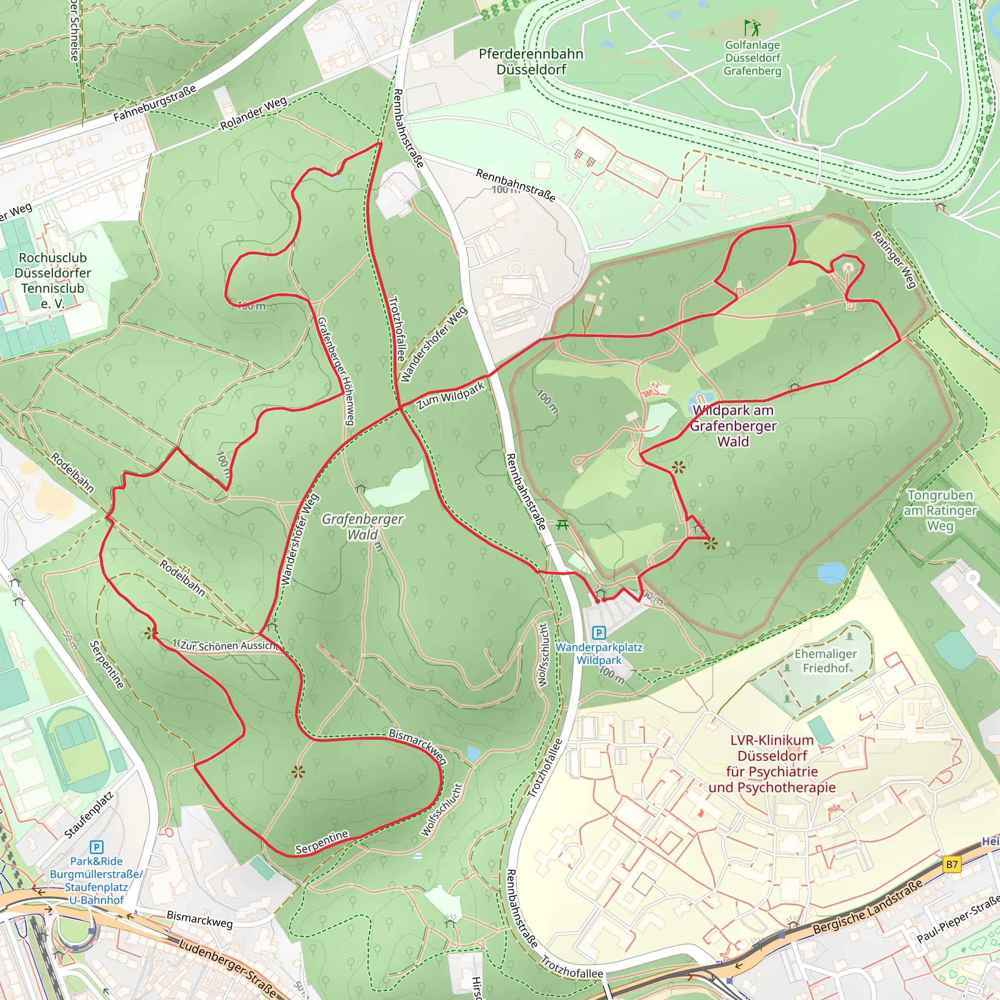 Rundweg A3 Wildpark and Grafenberger Hohenweg mobile static map
