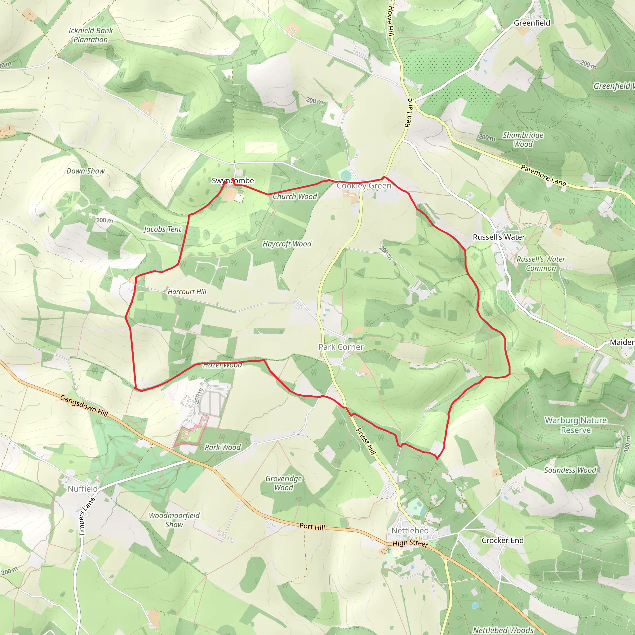 Swyncombe and Park Corner Loop via Hazel Wood mobile static map