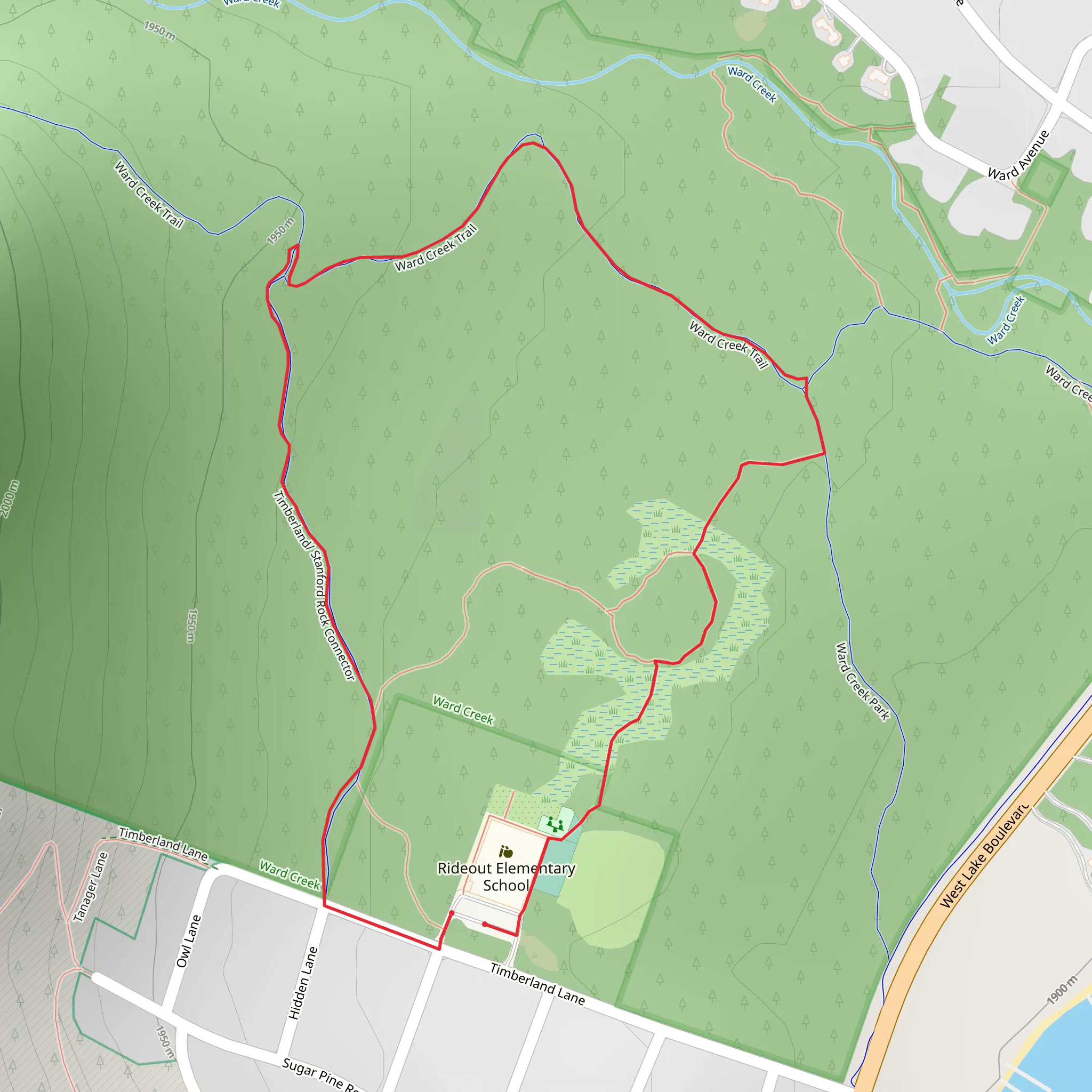 Ward Creek Trail and Timberland-Stanford Rock Connector Loop mobile static map